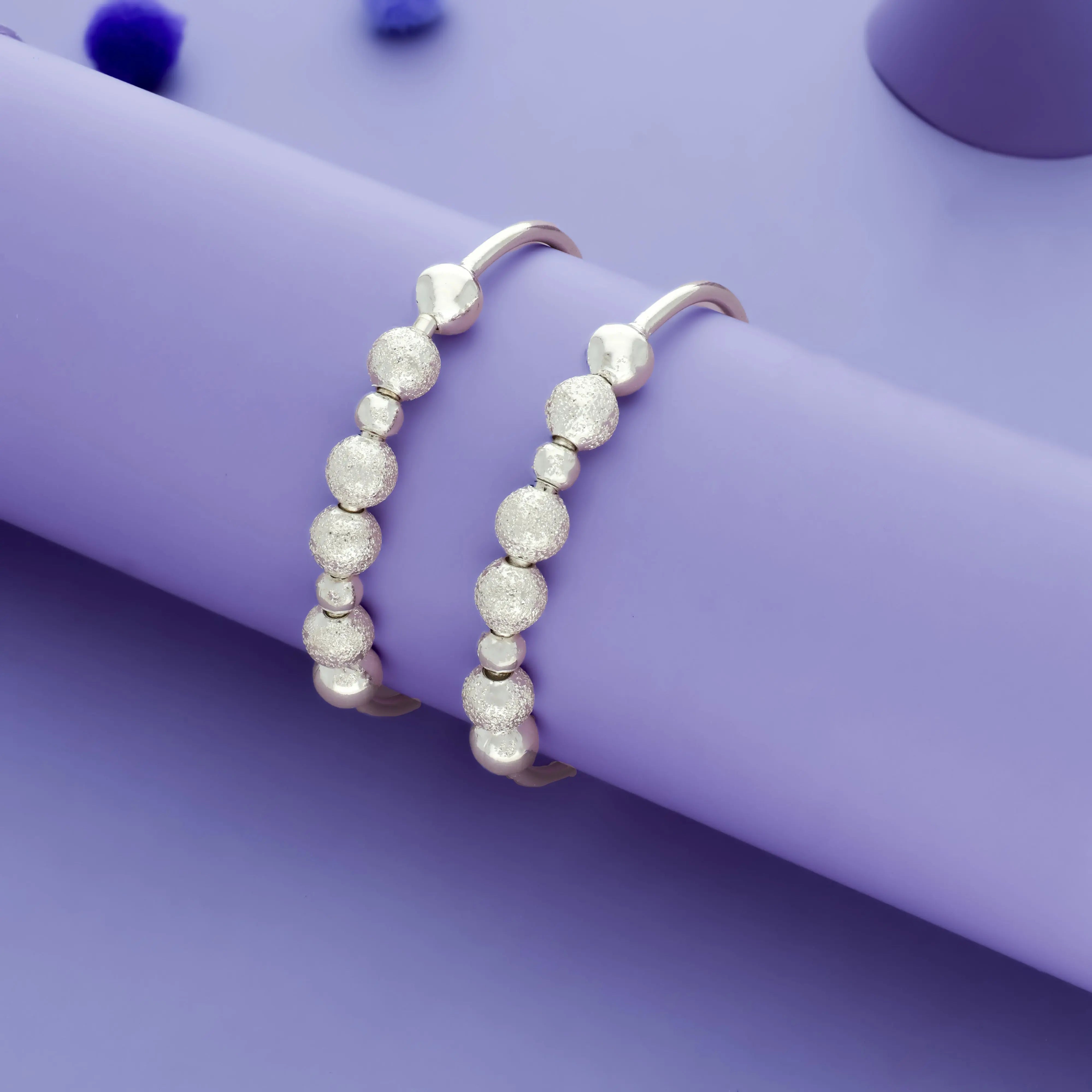 Frosted Glow 925 Silver Bangles for Kids