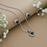 Glossy Green Heart Silver Pendant Set for Women & Teen