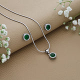 Glowing Green Circle Silver Pendant Set for Women & Teen