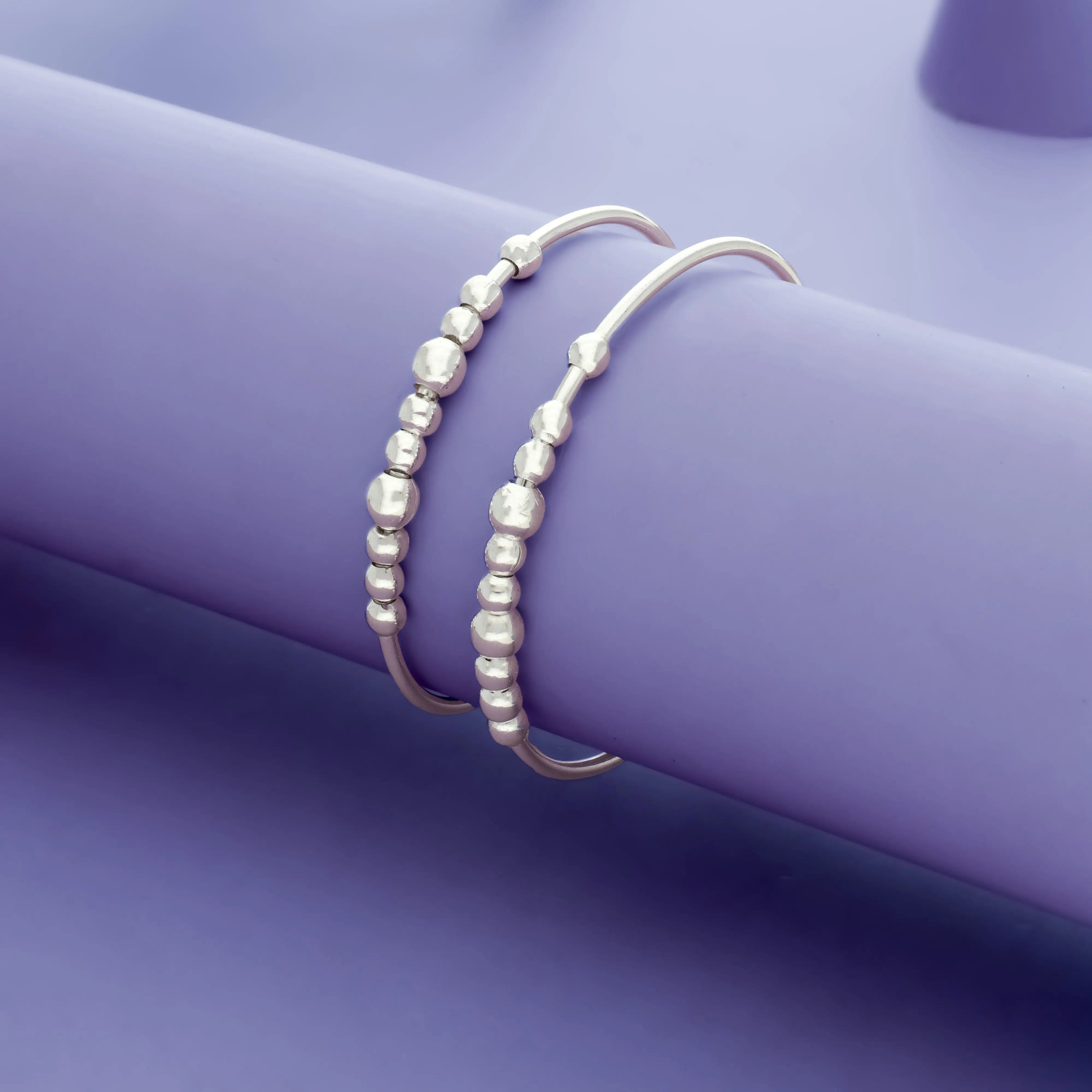 Graduated Bead Charm Silver Baby Bangles (0-5 Yrs)