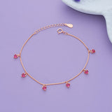 Hanging Red Charms Rose Gold Polish 925 Silver Bracelet