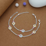 Heart Bow Charm 925 Silver Kids Anklet (4-6 Yrs)