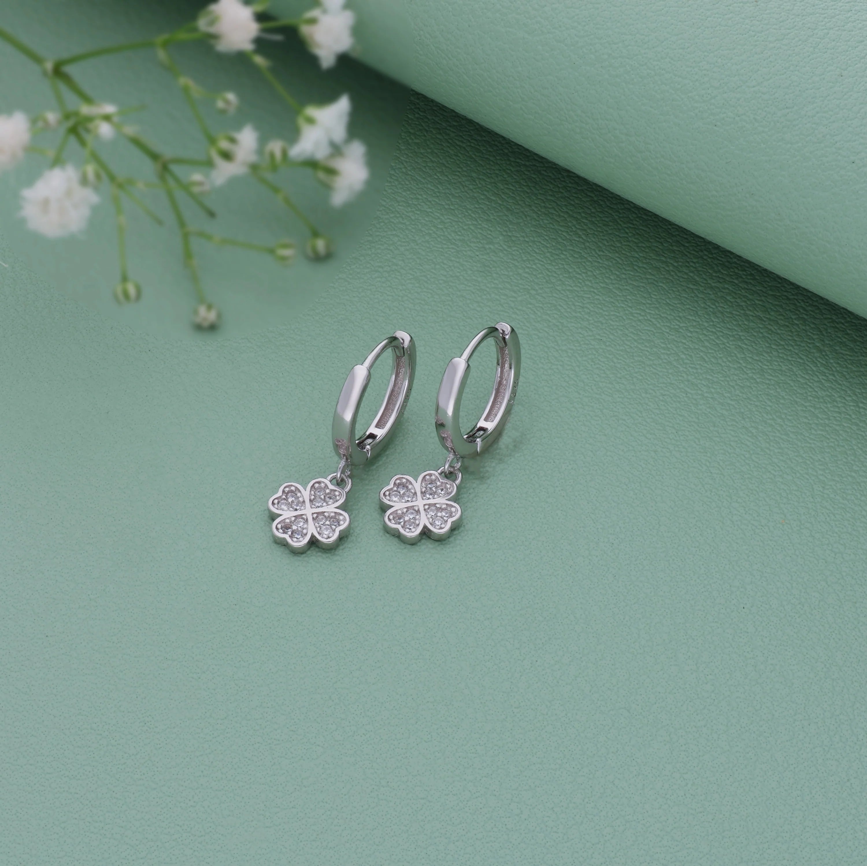 Floral Dazzle 18K Rose Gold Polish Silver Hoop Earrings