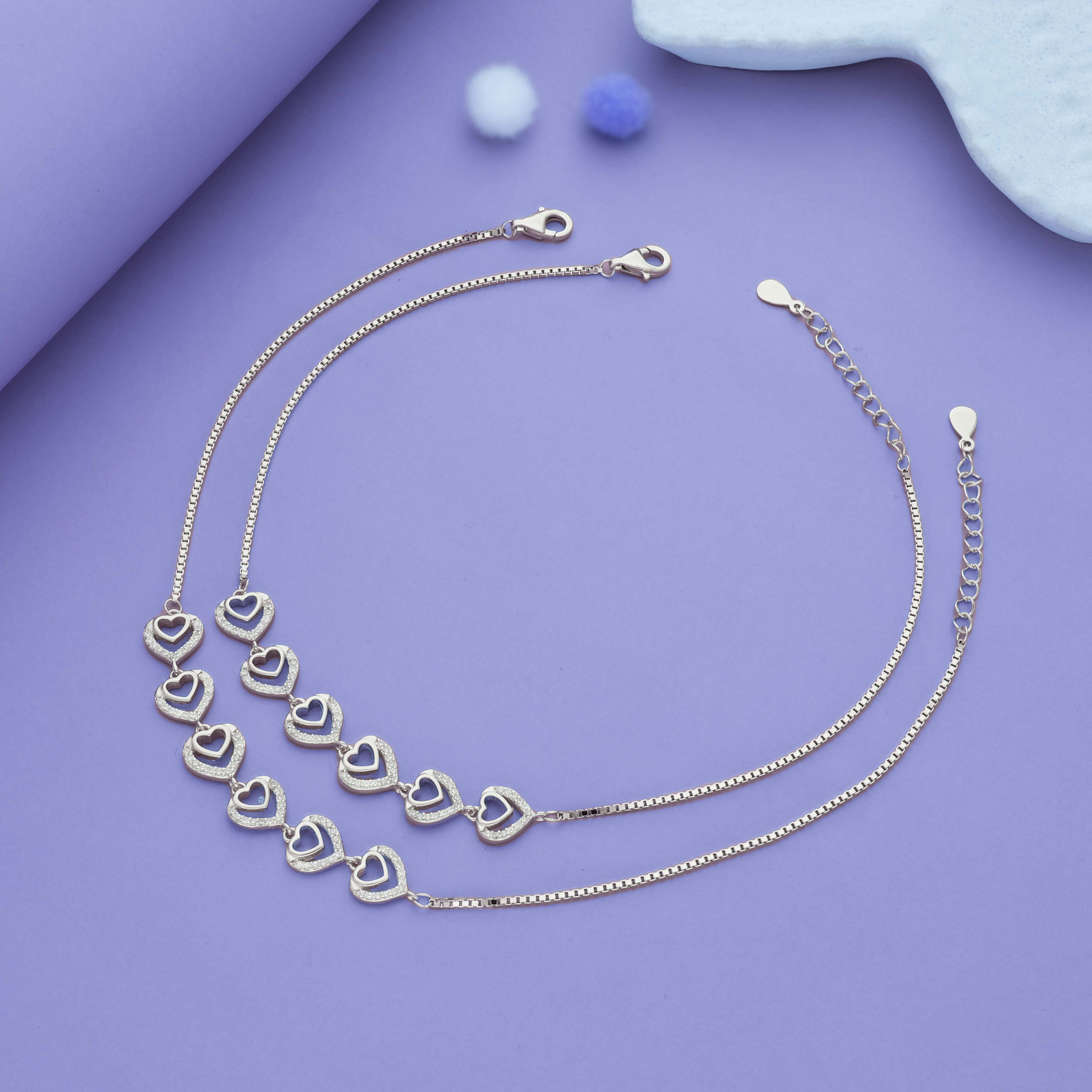 Heart Charm 925 Silver Anklet