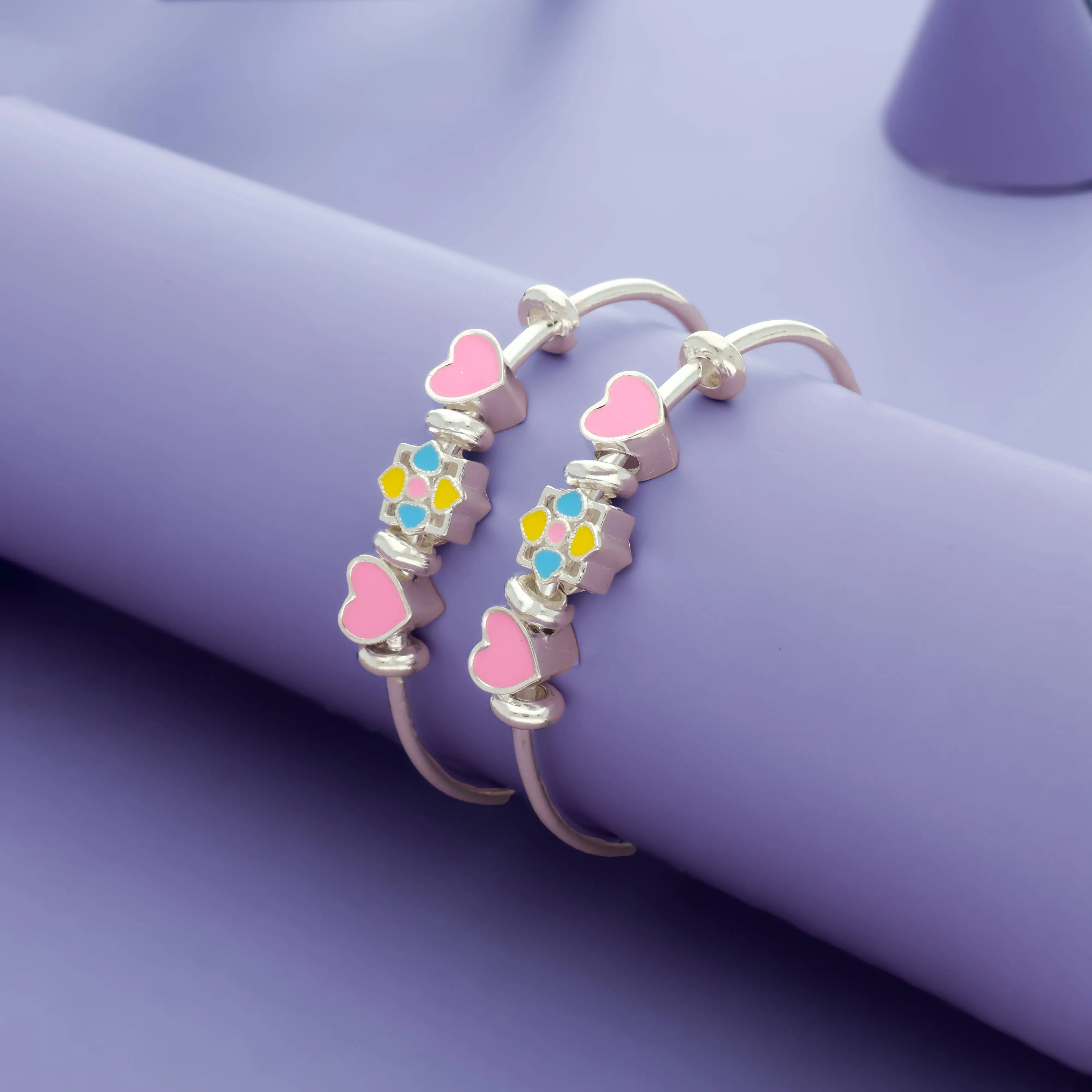 Heart & Bloom Charm 925 Silver Kid Bangles