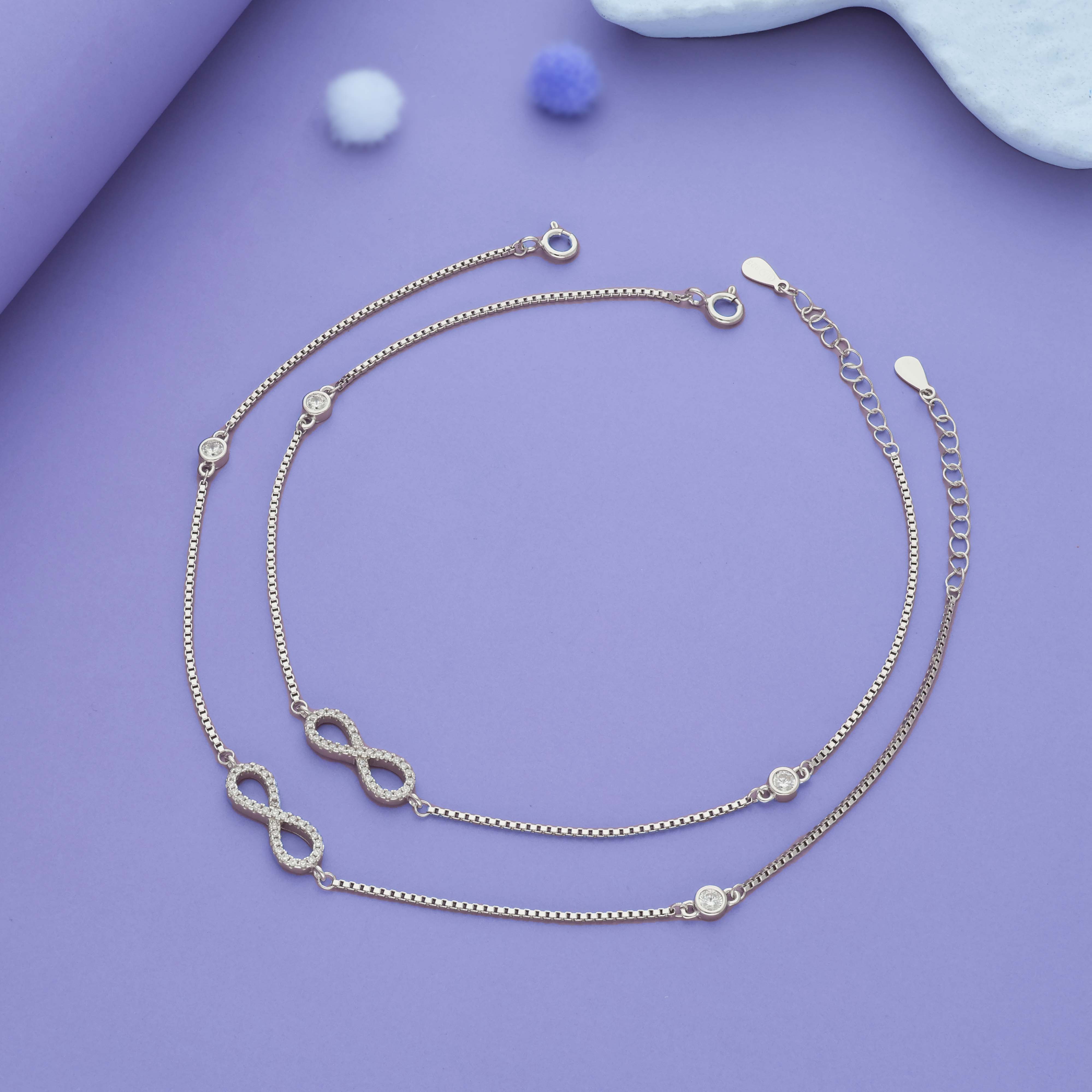 Infinity Crystal Charm 925 Silver Women Anklet