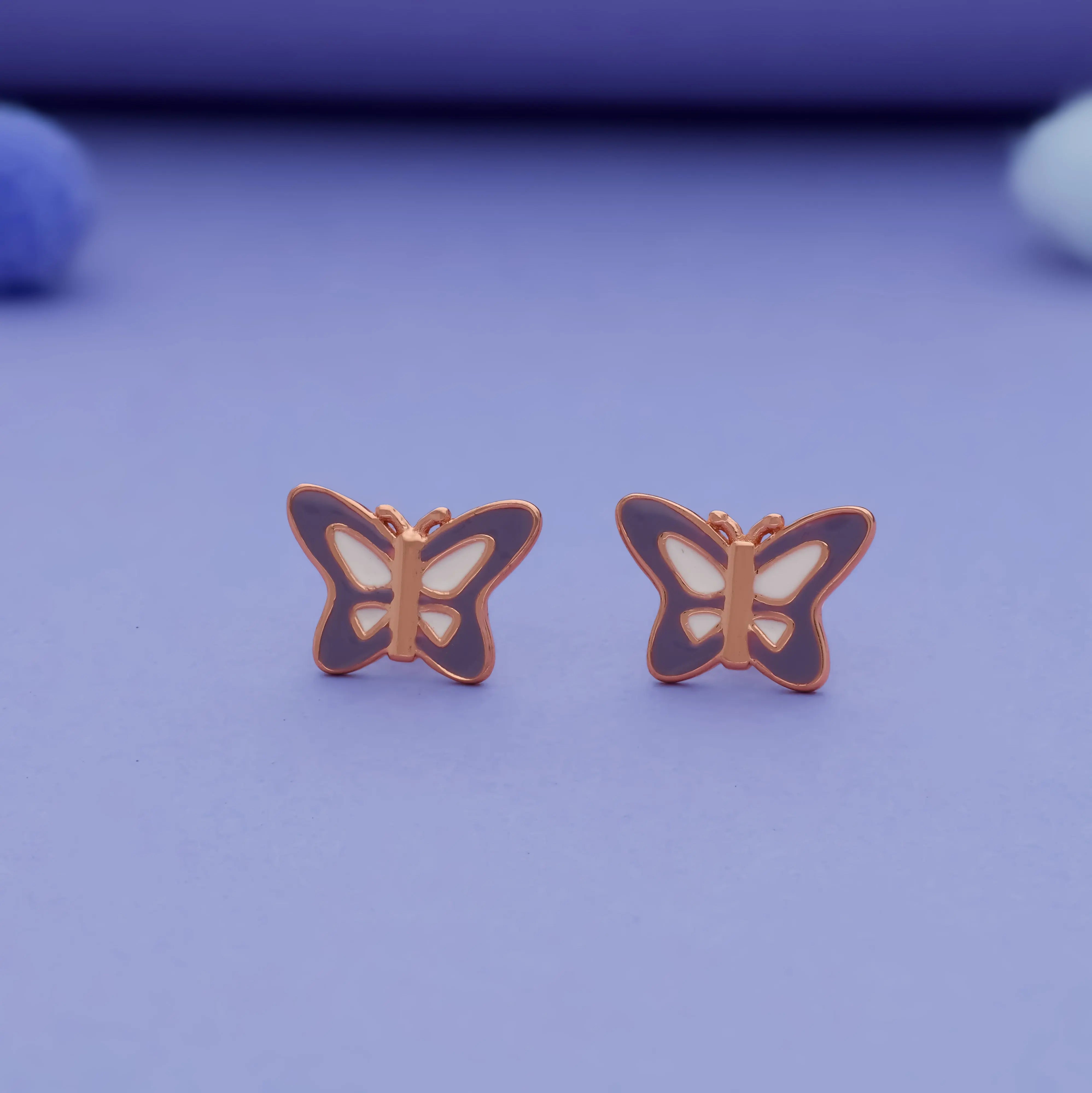 Kids 925 Silver Violet Butterfly Stud Earrings