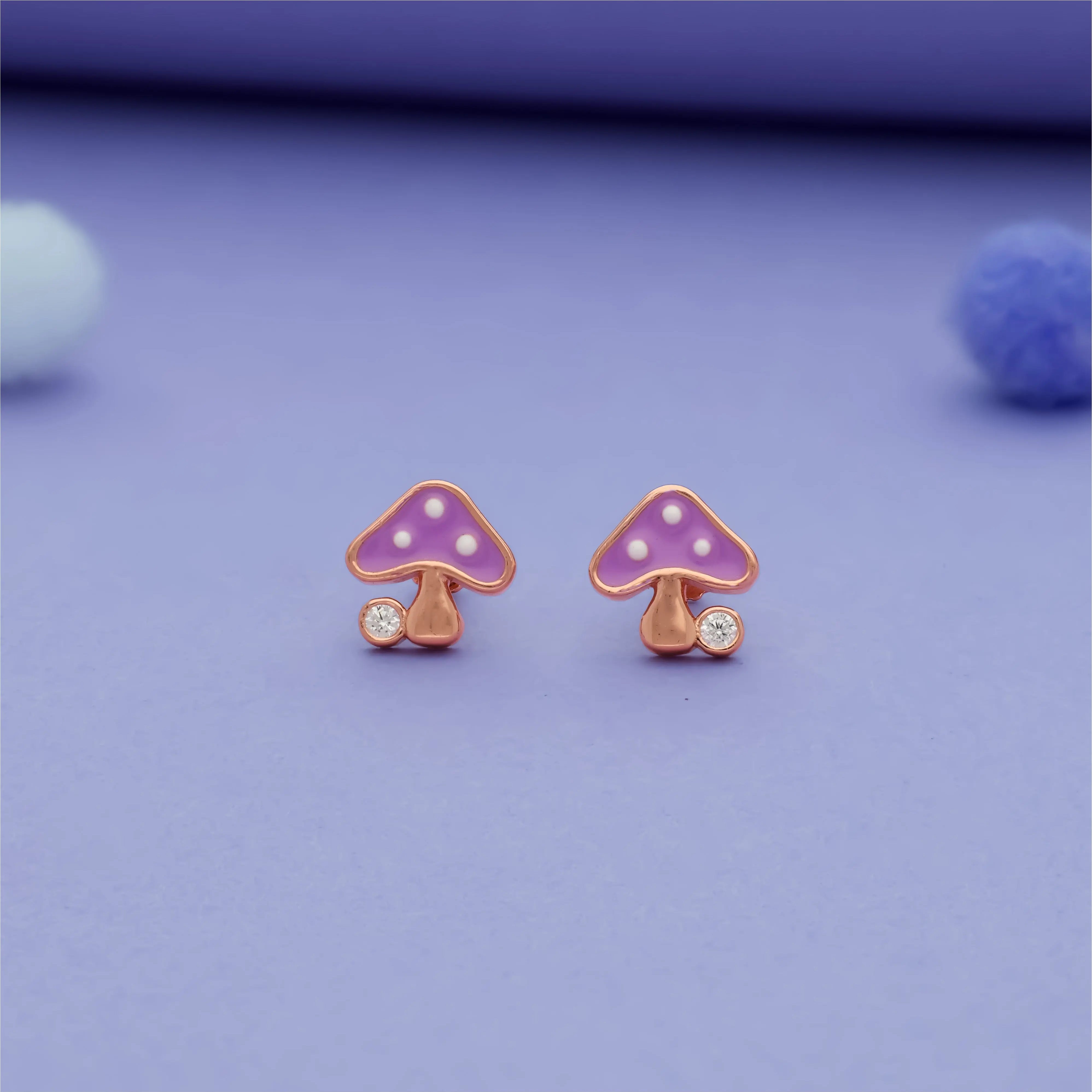 Lavender Fairy Mushroom 925 Silver Earrings
