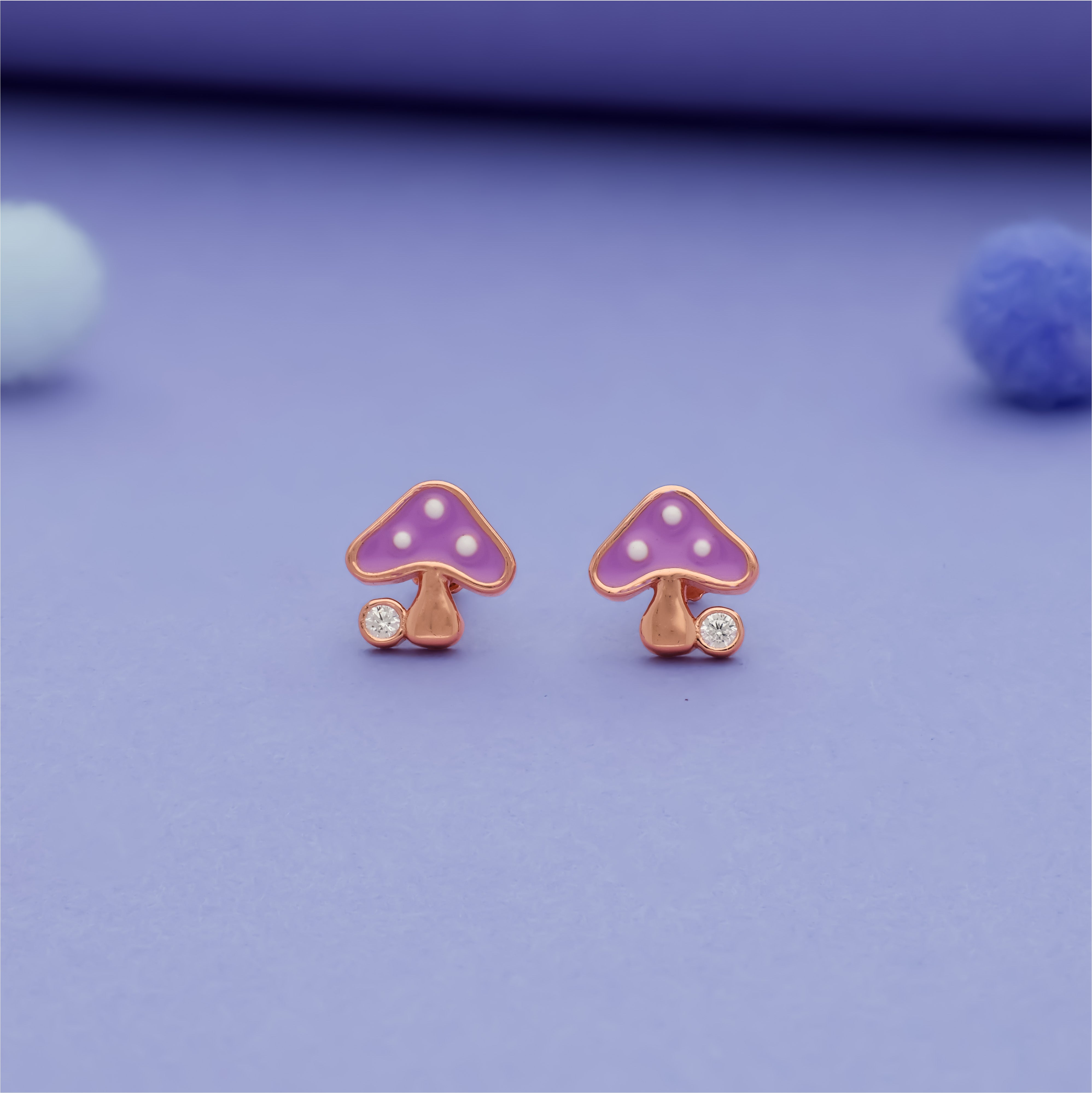 Lavender Fairy Mushroom 925 Silver Earrings