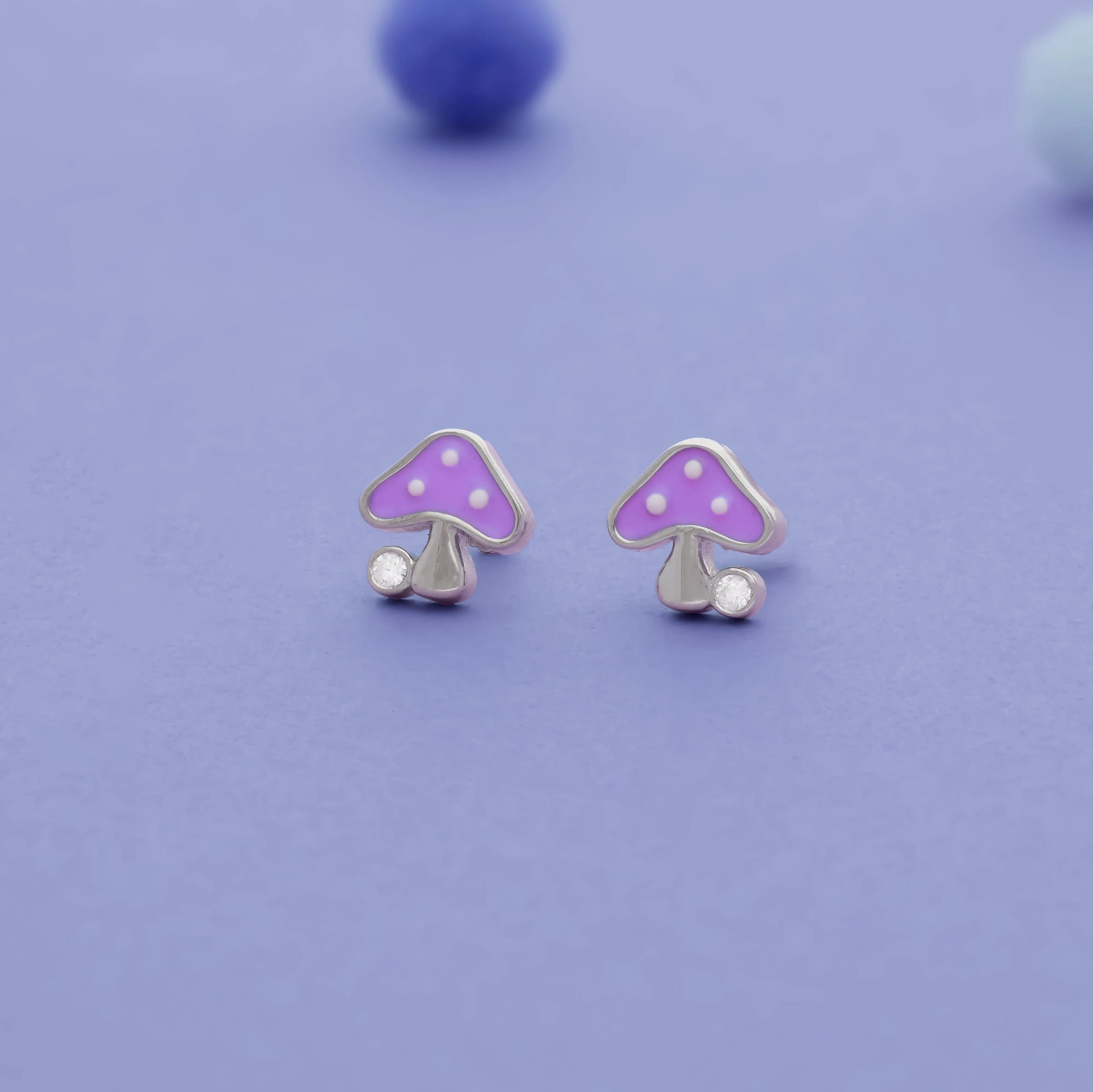 Lavender Fairy Mushroom 925 Silver Earrings