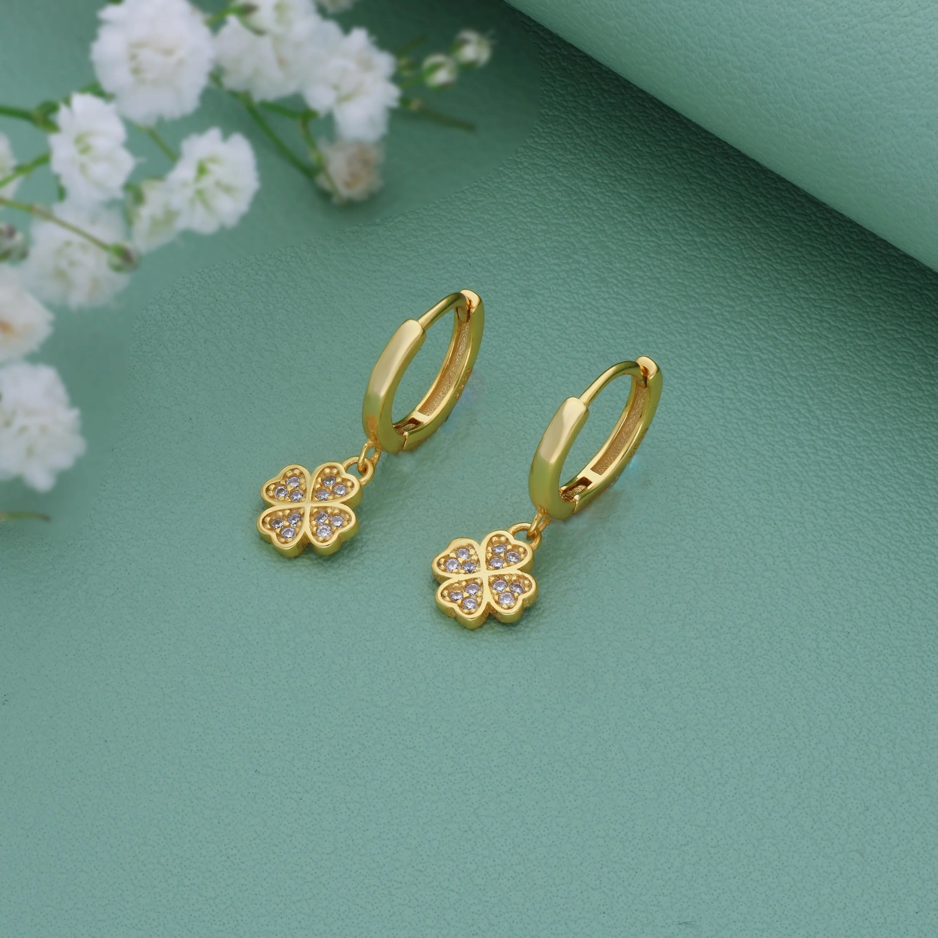 Floral Dazzle 18K Rose Gold Polish Silver Hoop Earrings