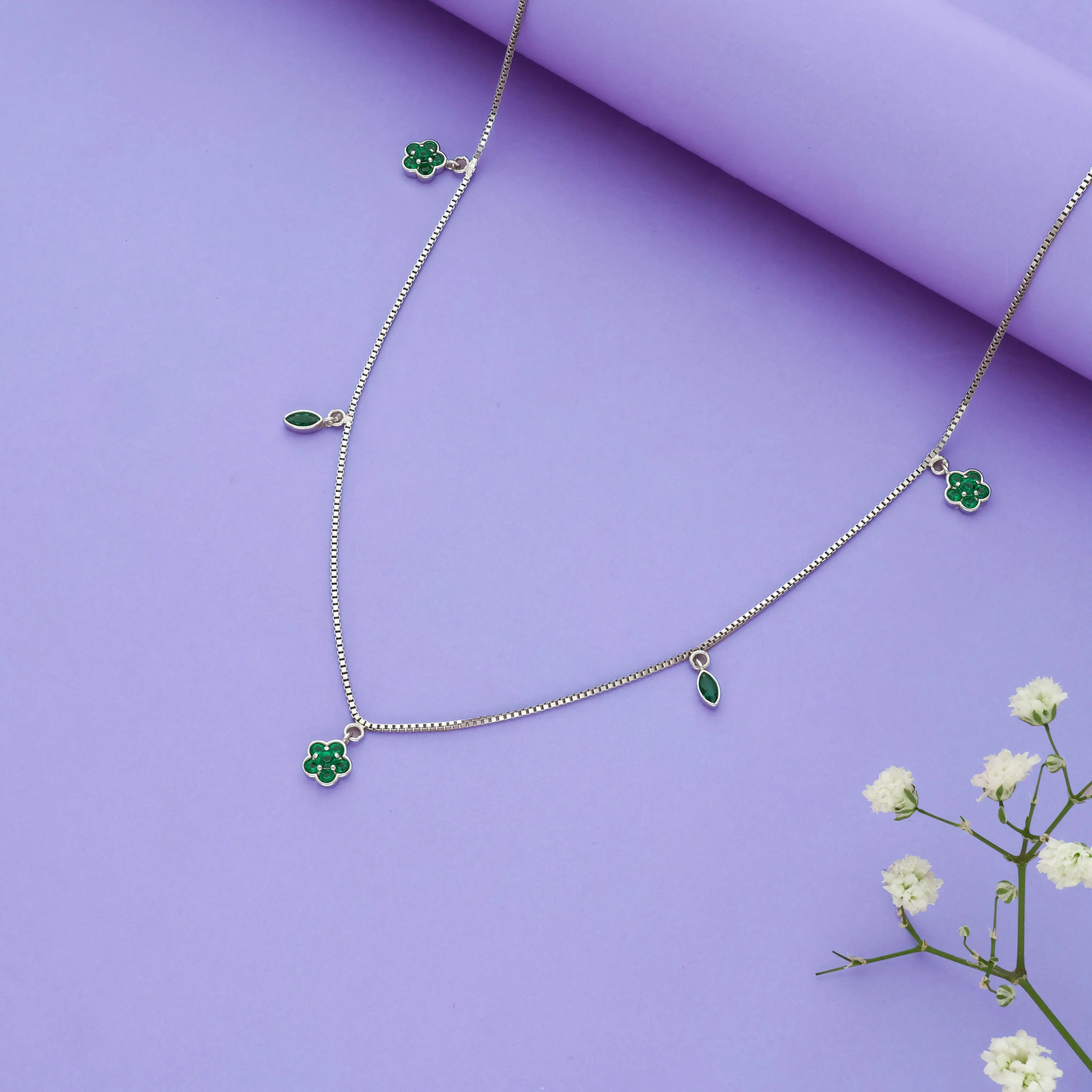 Lucky Clover Charm 925 Silver Chain Necklace