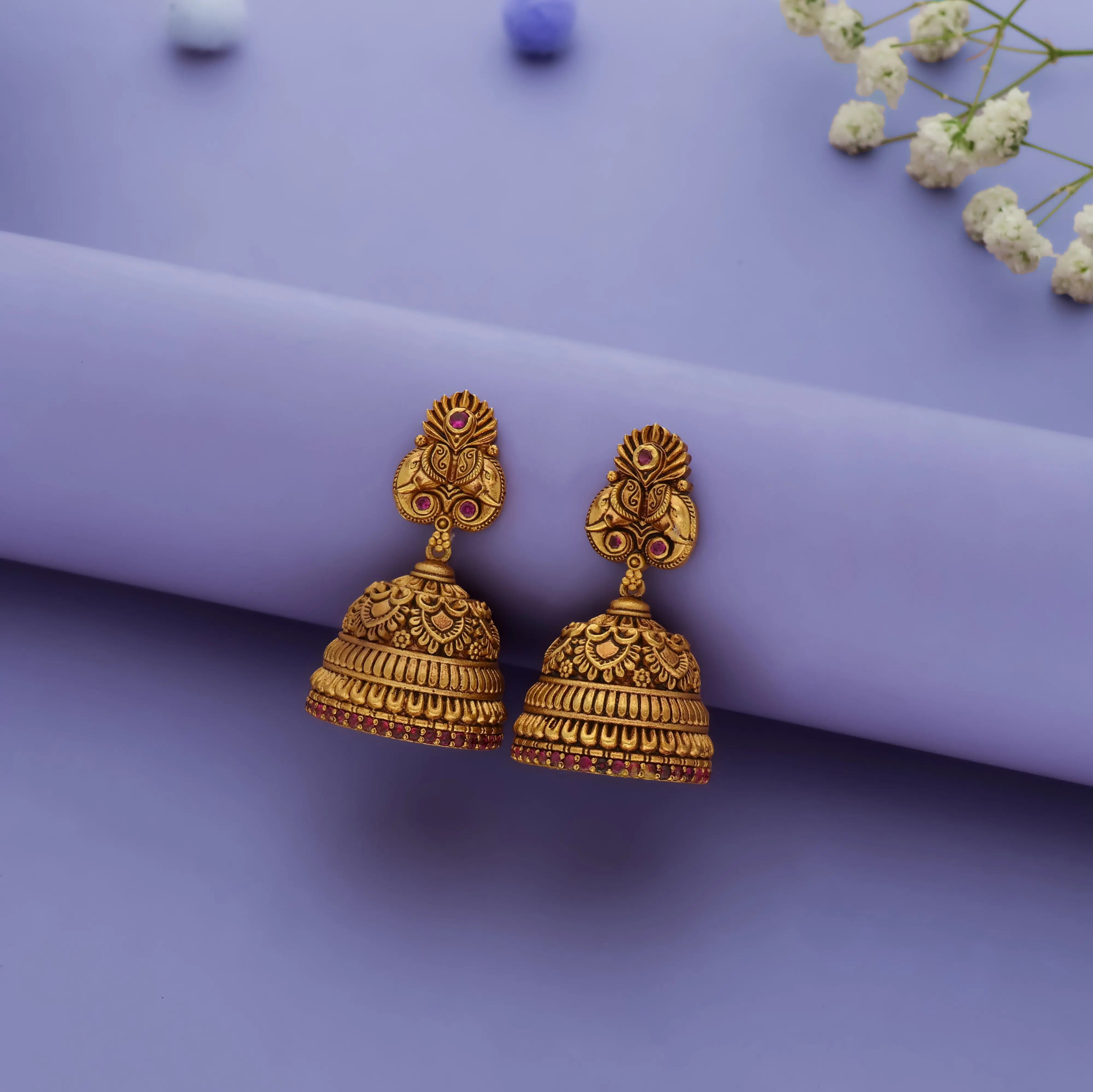 Majestic Elephant Nakshi 925 Silver Traditional Jhumkas