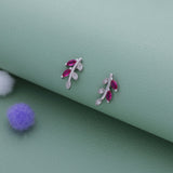 Maroon Leaf Branch 925 Silver Stud for Kids & Teen(8+ Yrs)
