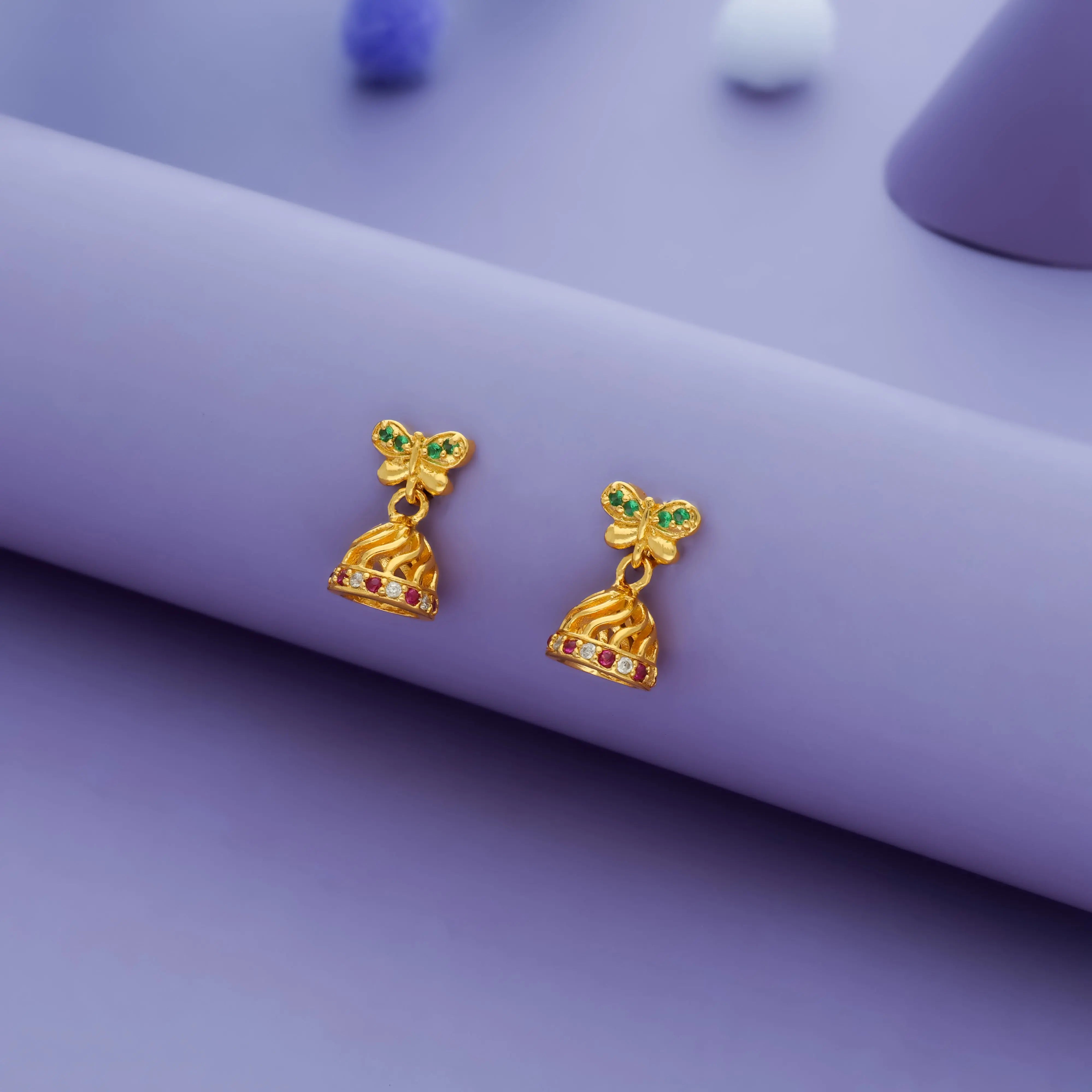 Mini Traditional 925 Silver Gold Plated Butterfly Earrings