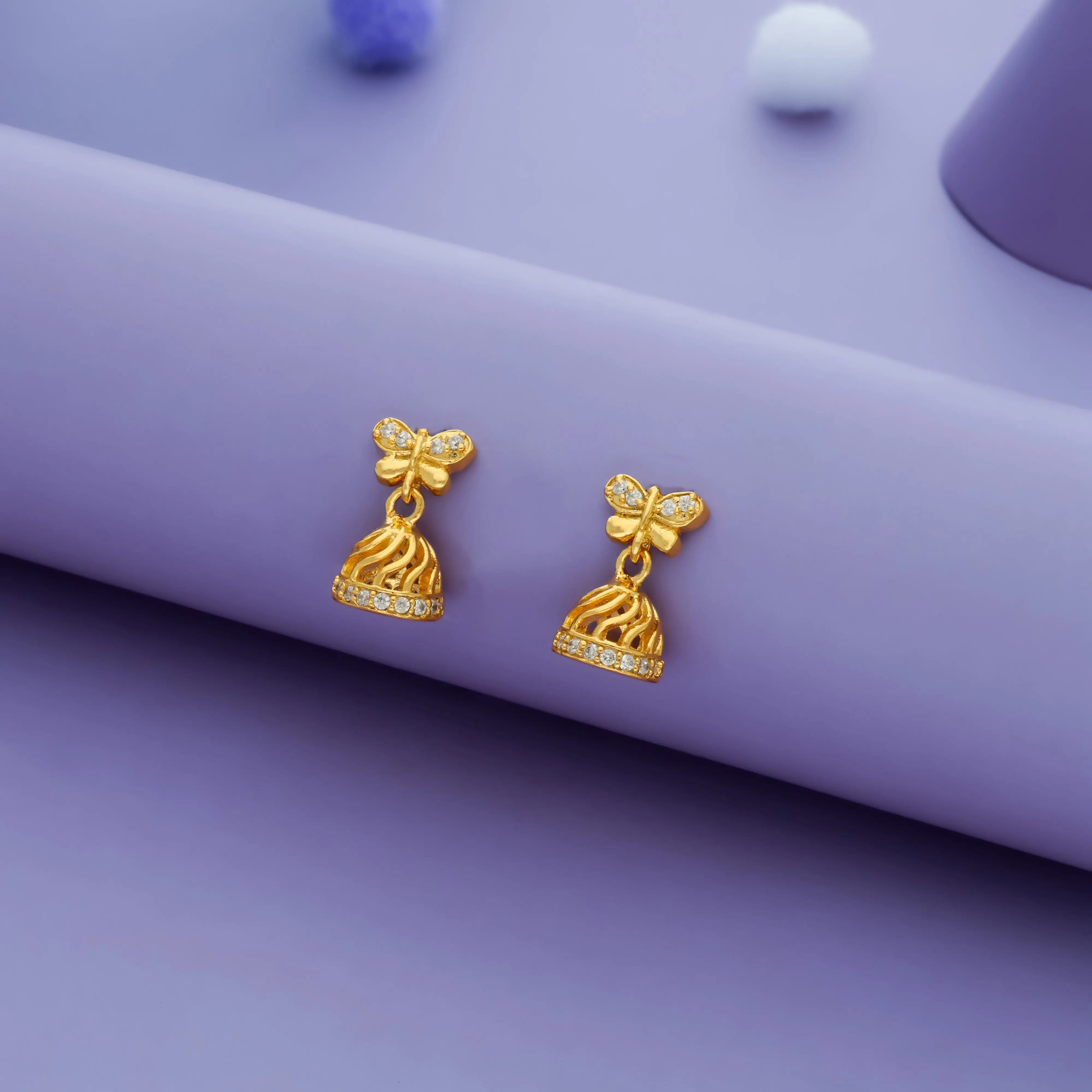 Mini Traditional 925 Silver Gold Plated Butterfly Earrings