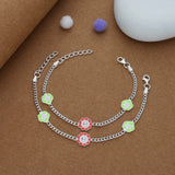 Multicolor Floral Charm 925 Silver Kid Anklet (3-5 Yrs)