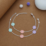 Pastel Daisy Charm 925 Silver Kids Anklet (3-5 Yrs)