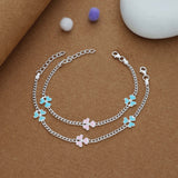 Pastel Flower Charm 925 Silver Kid Anklet (4-6 Yrs)