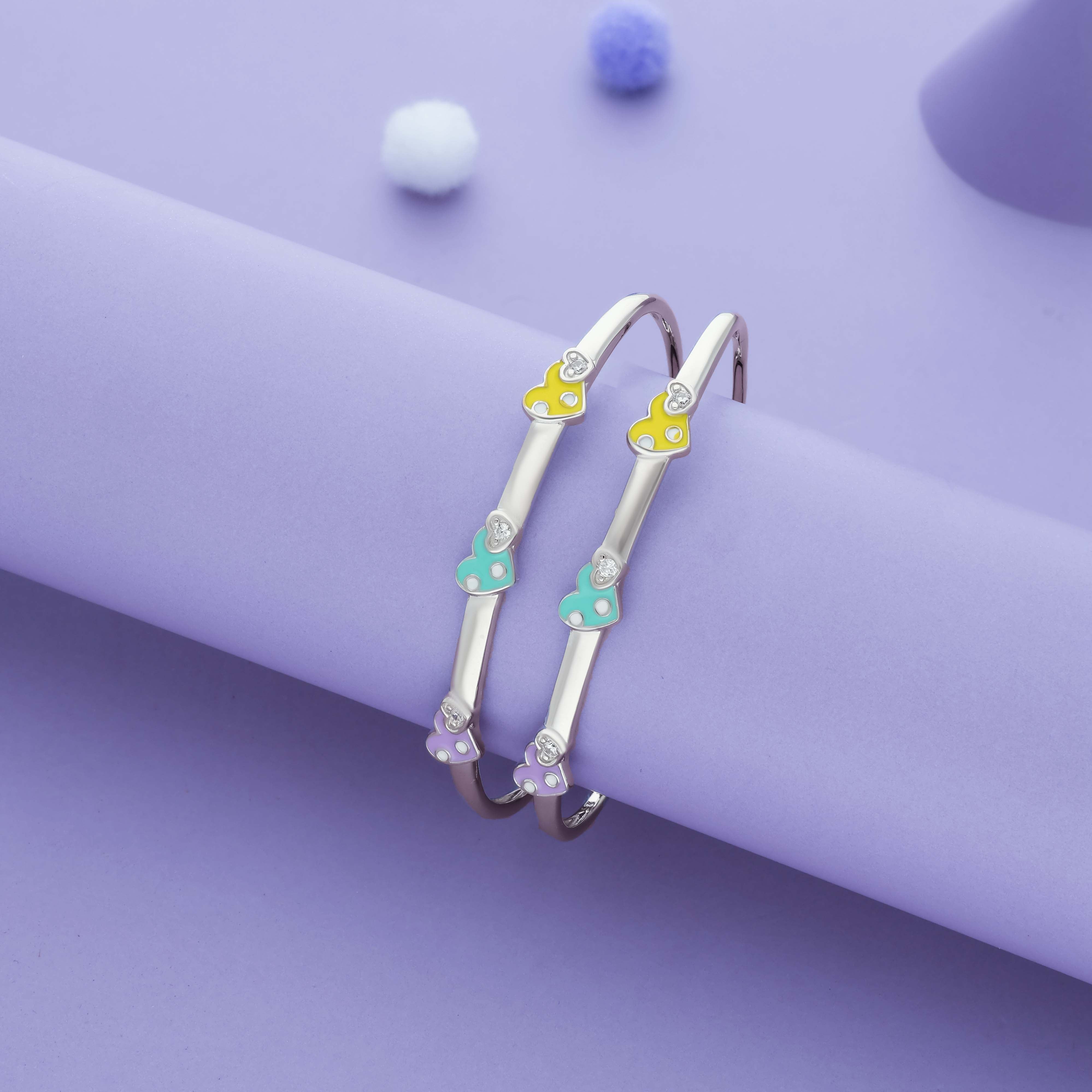 Pastel Heart 925 Silver Kid Bangles (0-5 Yrs)