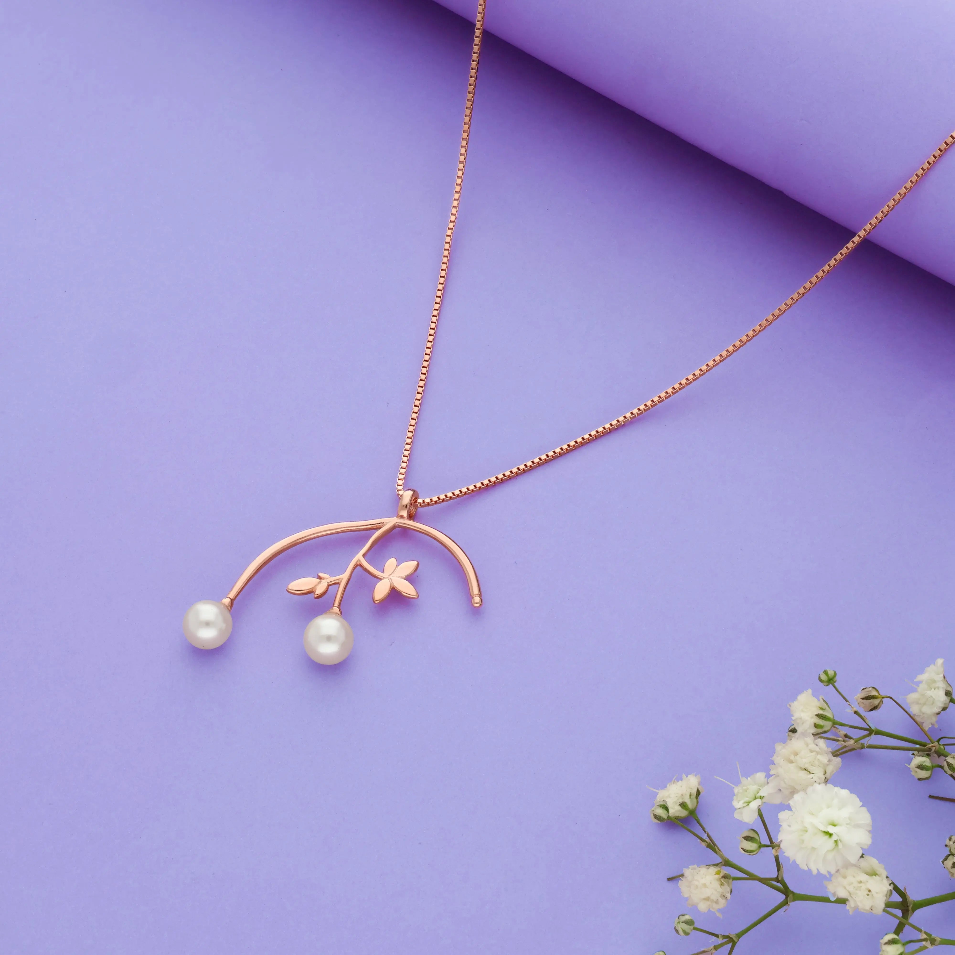 Pearl Blossom Branch 925 Silver Charm Necklace