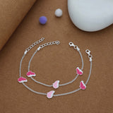 Pink Butterfly Charm 925 Silver Kid Anklet (4-6 Yrs)