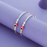 Pink Evil Eye 925 Sterling Silver Adjustable Kada Set