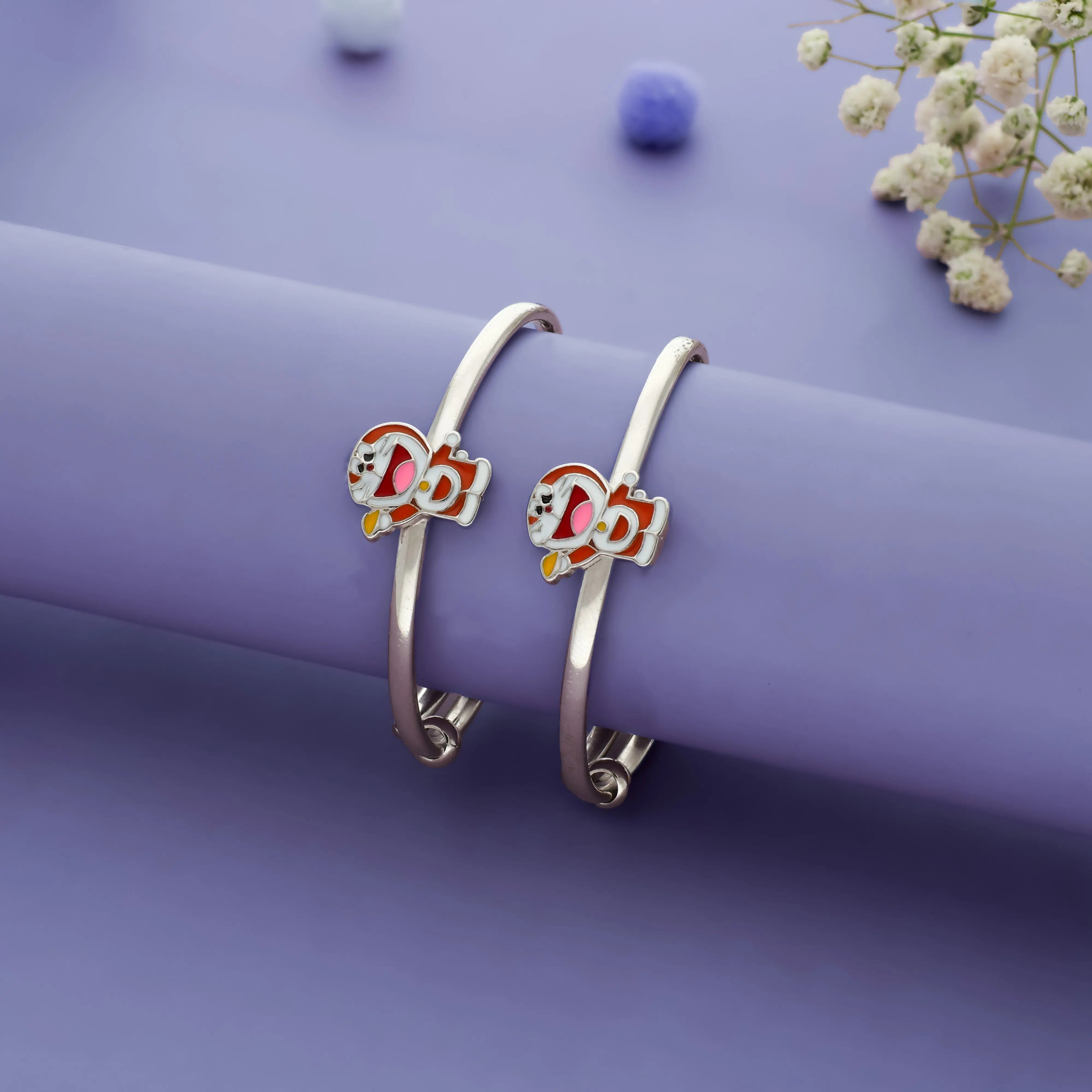 Playful Doraemon 925 Silver Baby Bangles (0-5 Yrs)