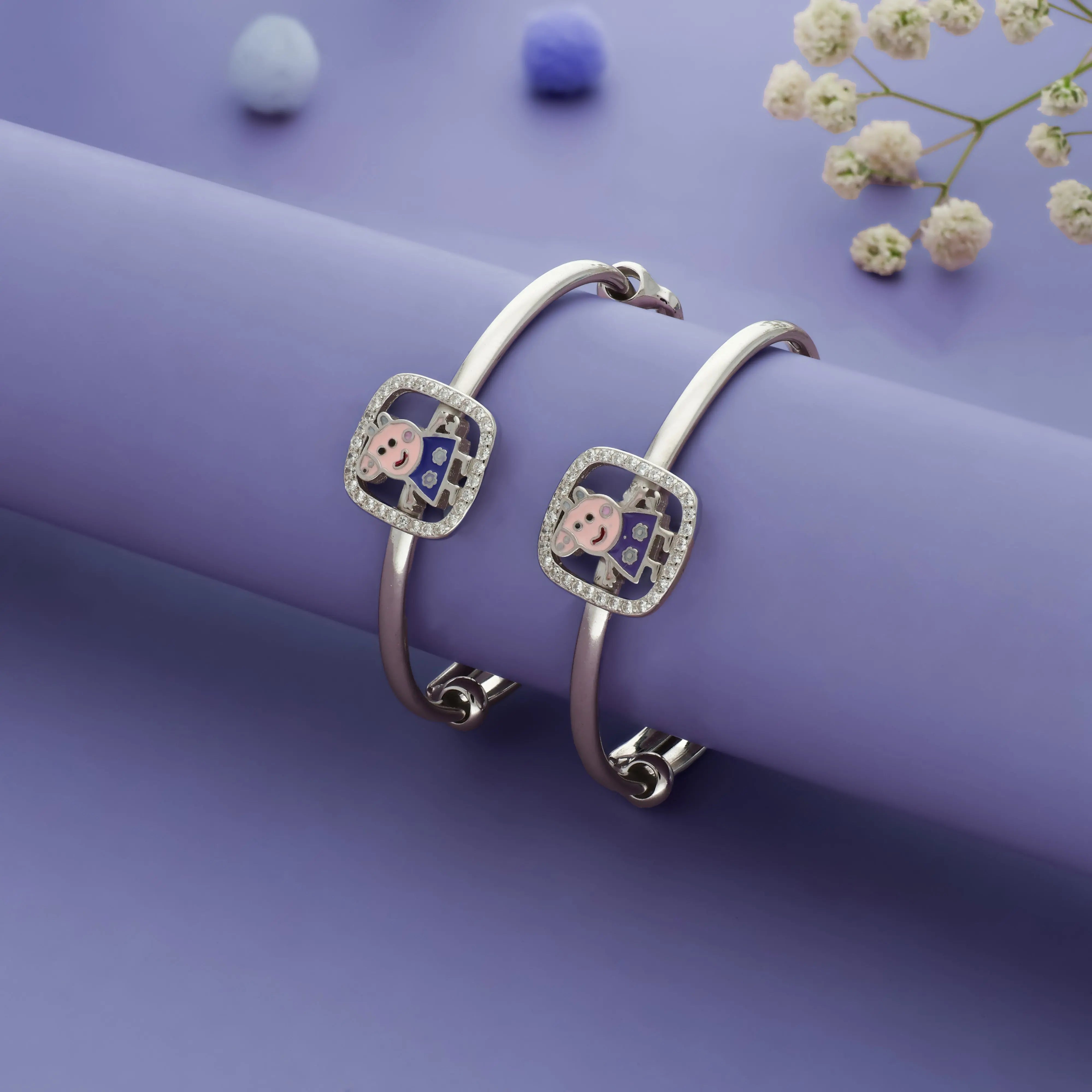 Playful Peppa Pig Sparkle 925 Silver Baby Bangles (0-5 Yrs)