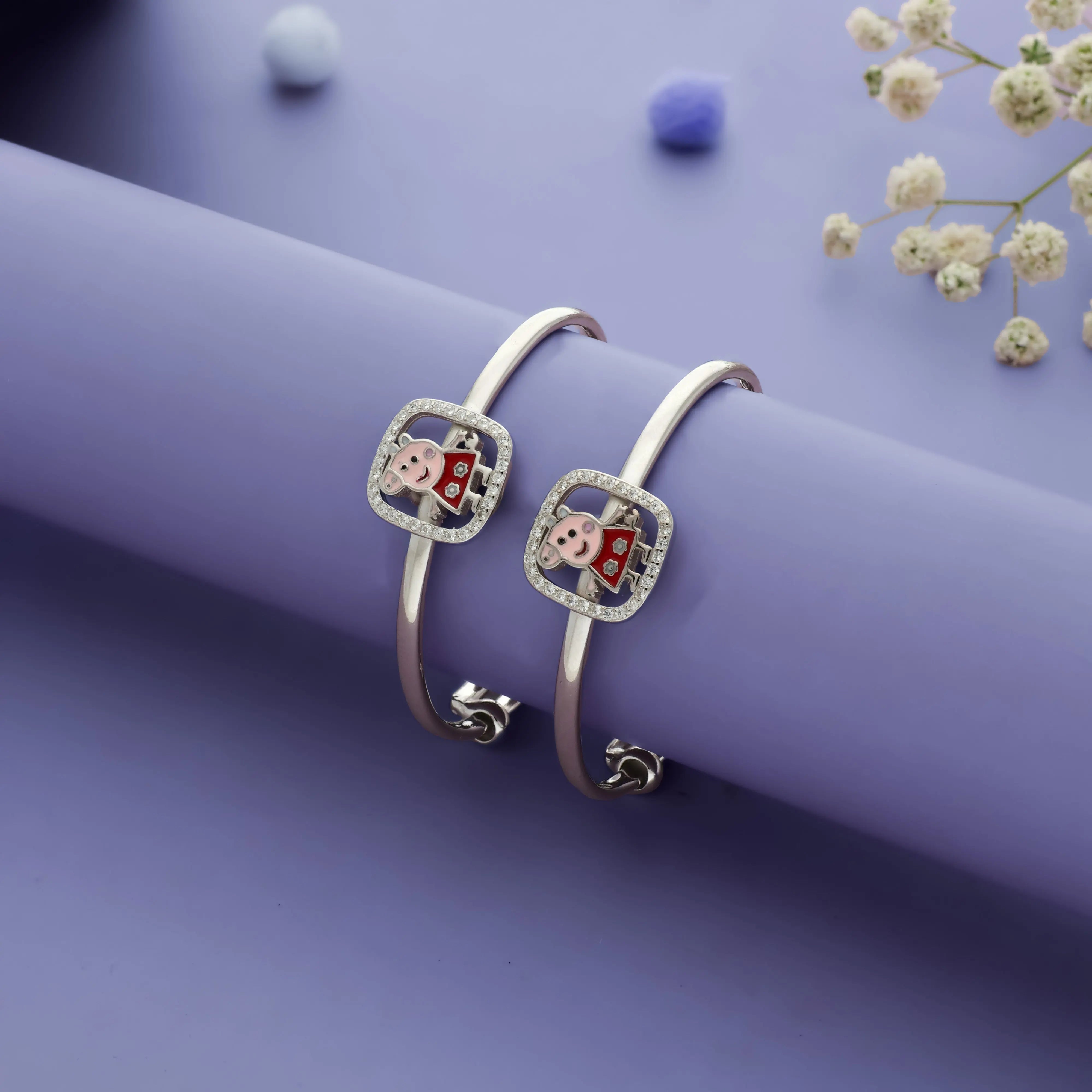 Playful Peppa Pig Sparkle 925 Silver Baby Bangles (0-5 Yrs)