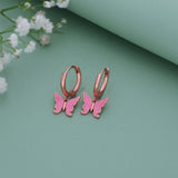 Pretty Butterfly 18K Rose Gold Polish Silver Hoop (5+ Yrs)