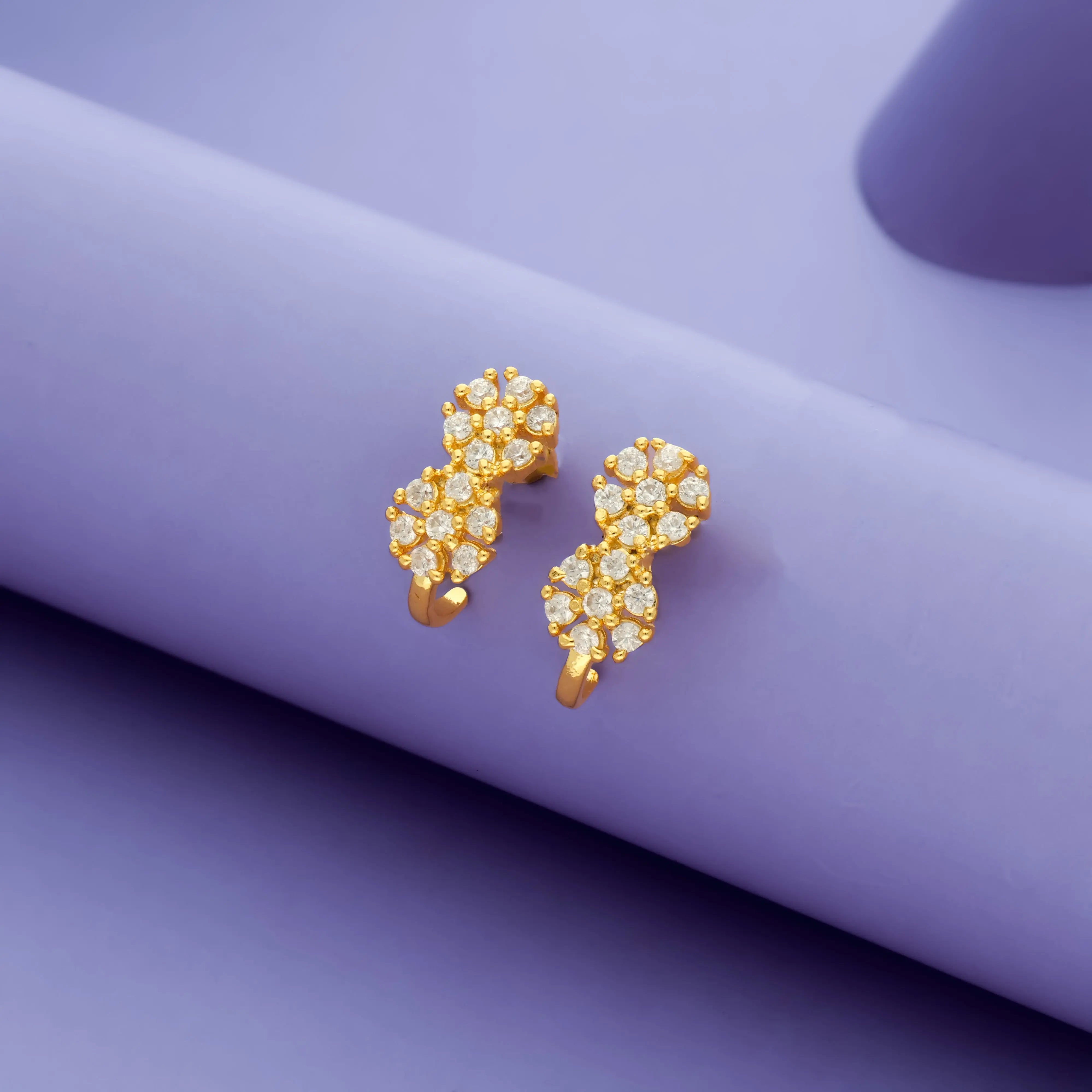 Pure 925 Silver Floral J-Shaped Earrings
