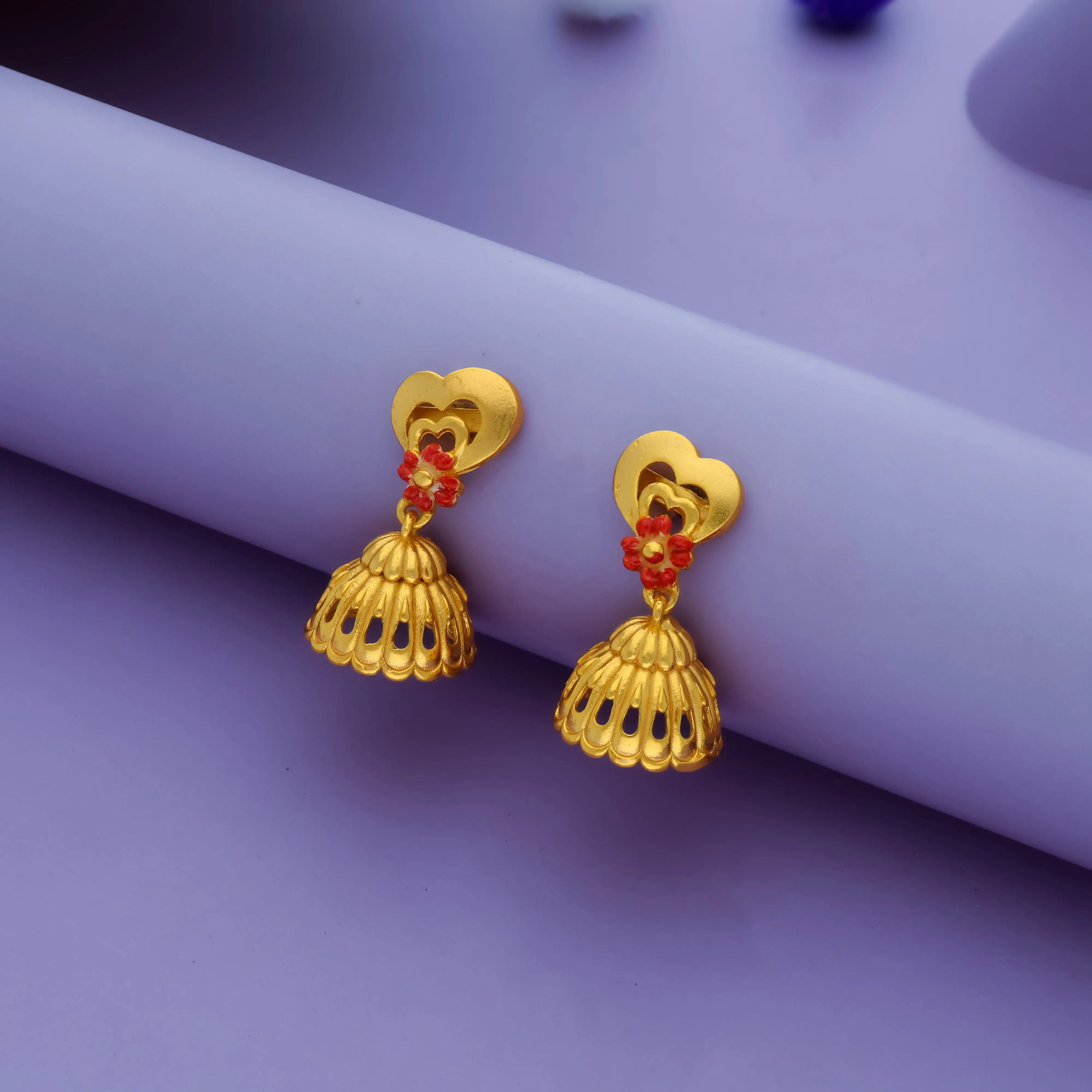 Pure 925 Silver Gold Plated Heart Design Jhumkas