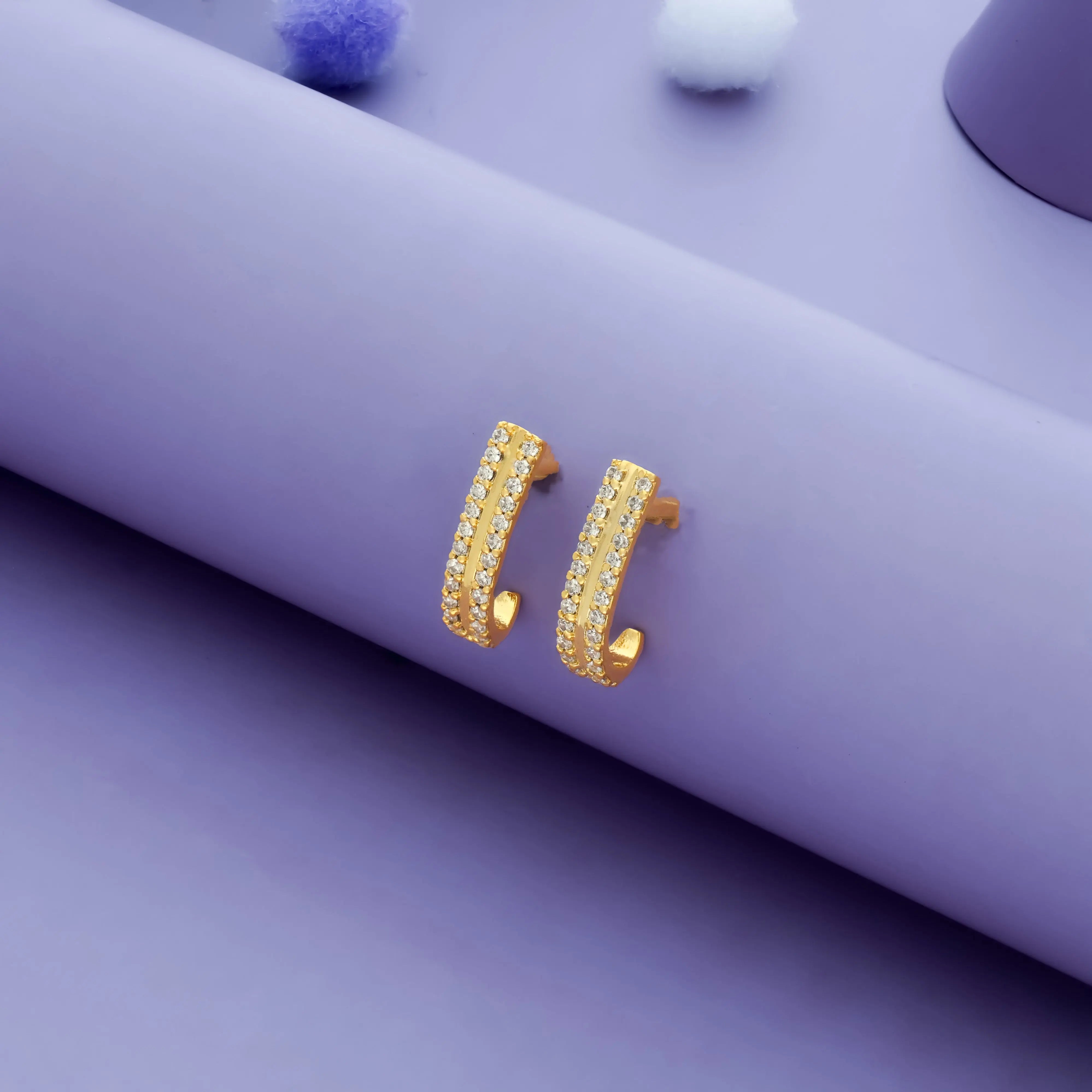 Pure 925 Silver Twin Line J-Shaped Earrings