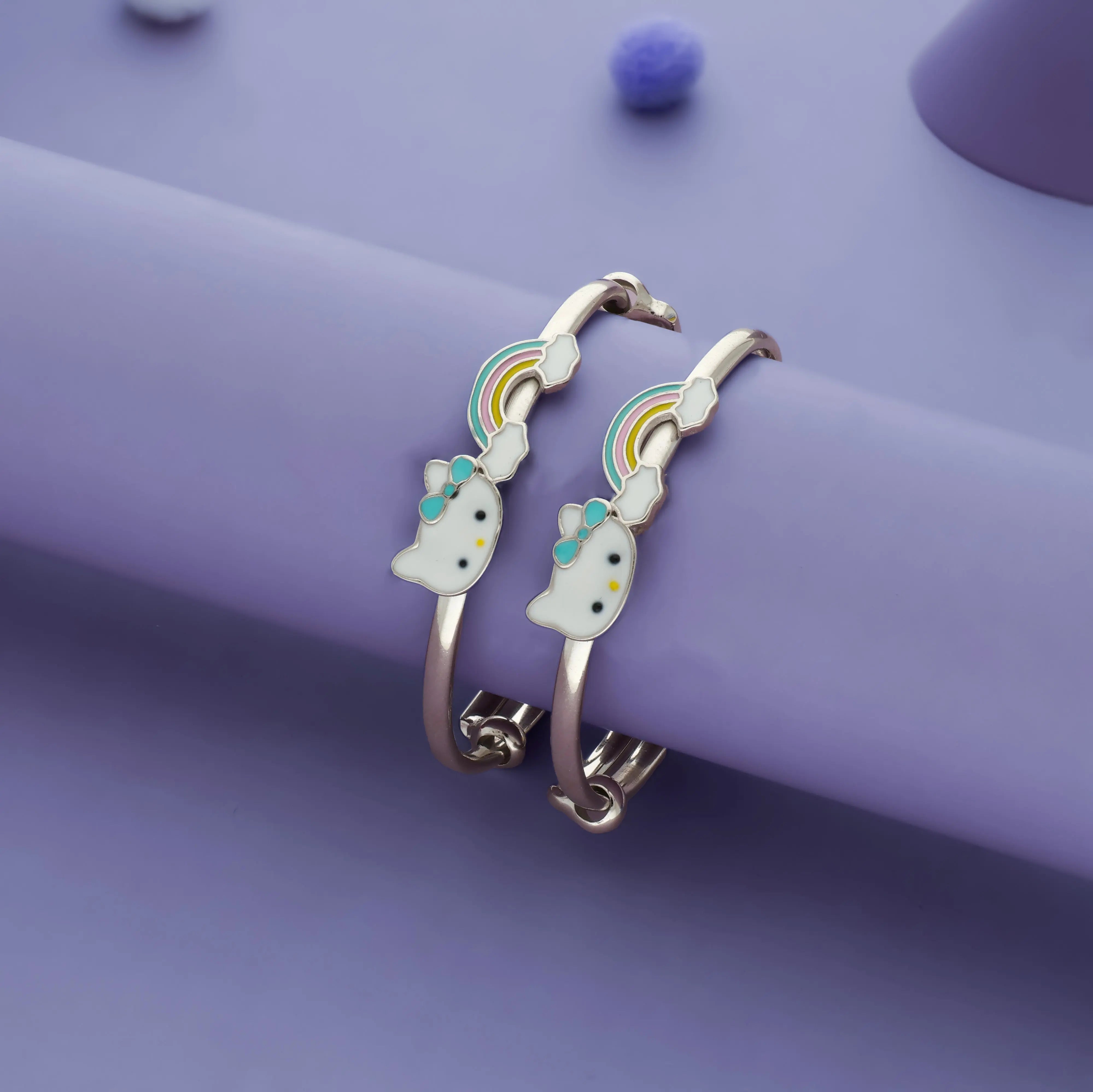 Rainbow Kitty 925 Silver Kid Bangles (0-5 Yrs)