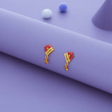 Red Flora Glow Gold Polish 925 Silver Drop Earring