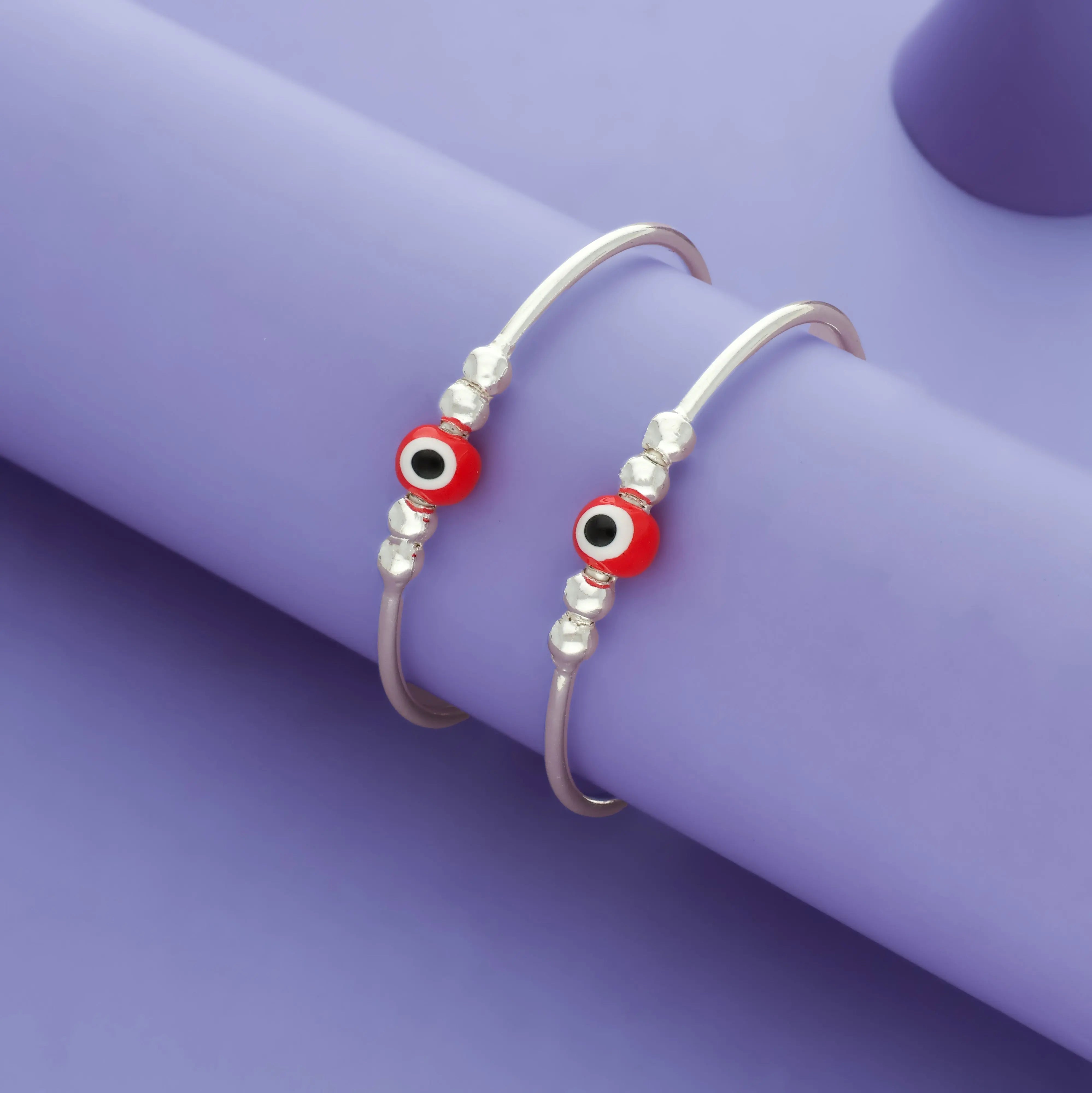 Red Evil Eye 925 Sterling Silver Baby Bangle Set