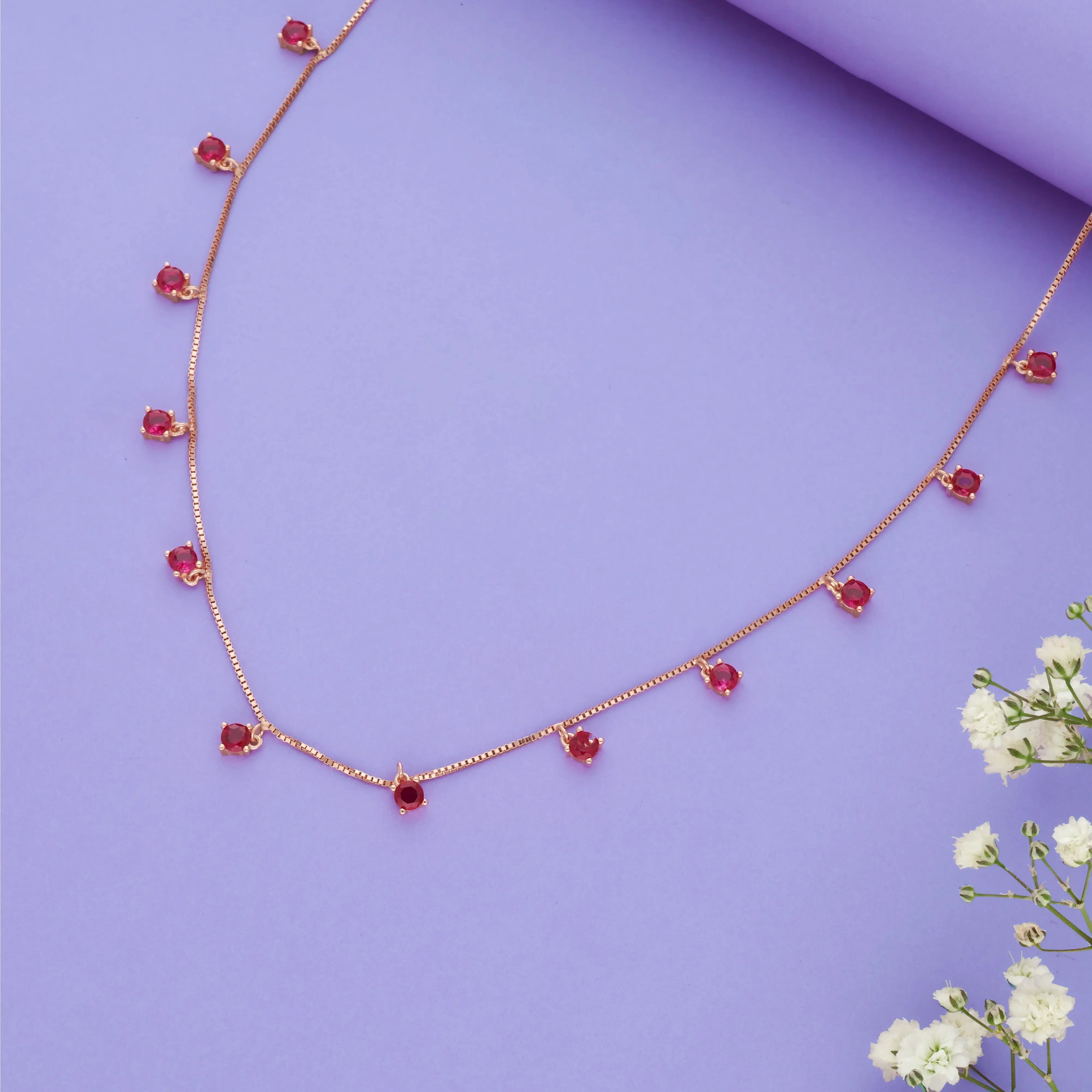 Red Stone 925 Silver Party Wear Charm Necklace