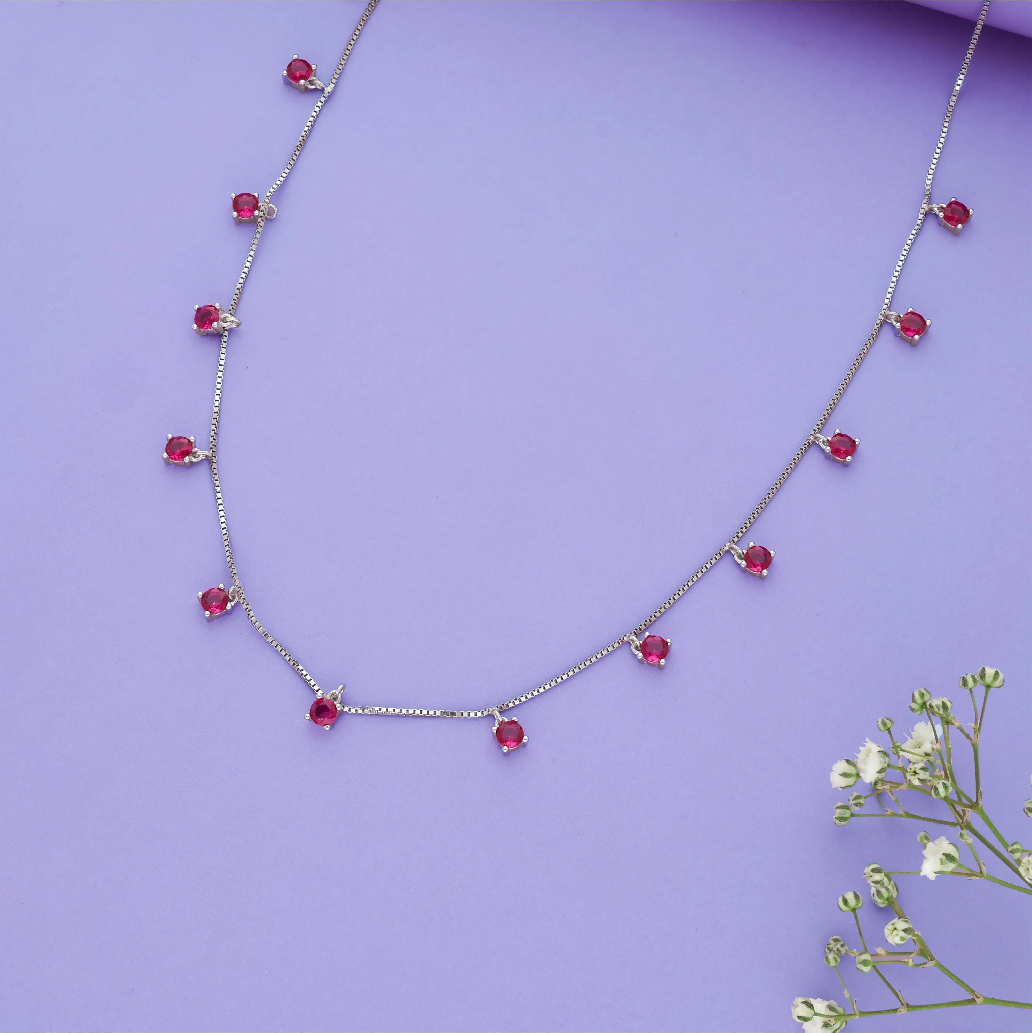 Red Stone 925 Silver Party Wear Charm Necklace