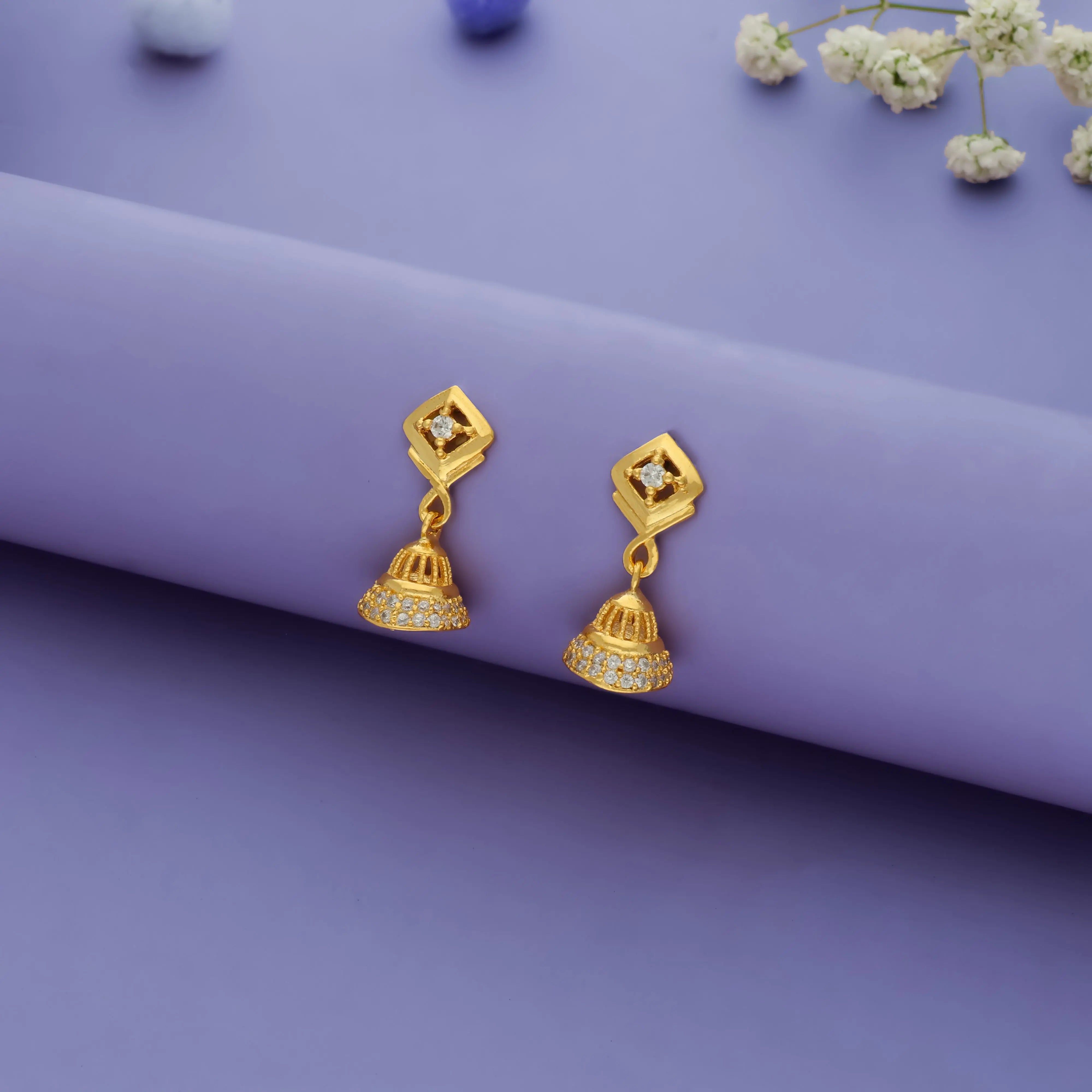 Rhombus Gold-Plated 925 Silver Jhumka Earrings