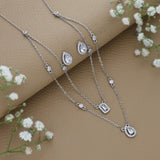 Shimmering Double Layer Silver Necklace Set