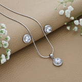 Sparkling White Oval Silver Pendant Set for Women & Teen