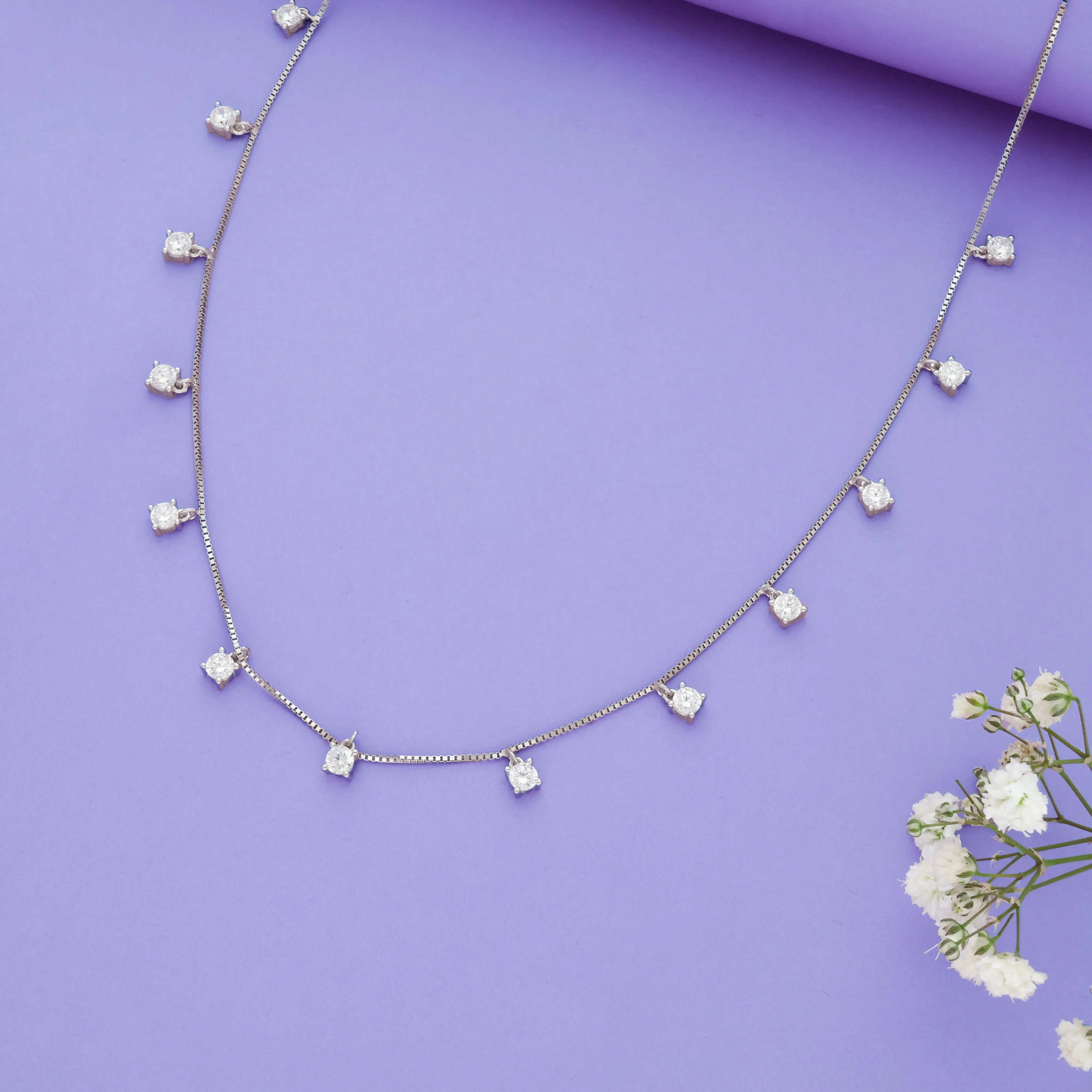 Sparkling White Crystal 925 Silver Charm Necklace