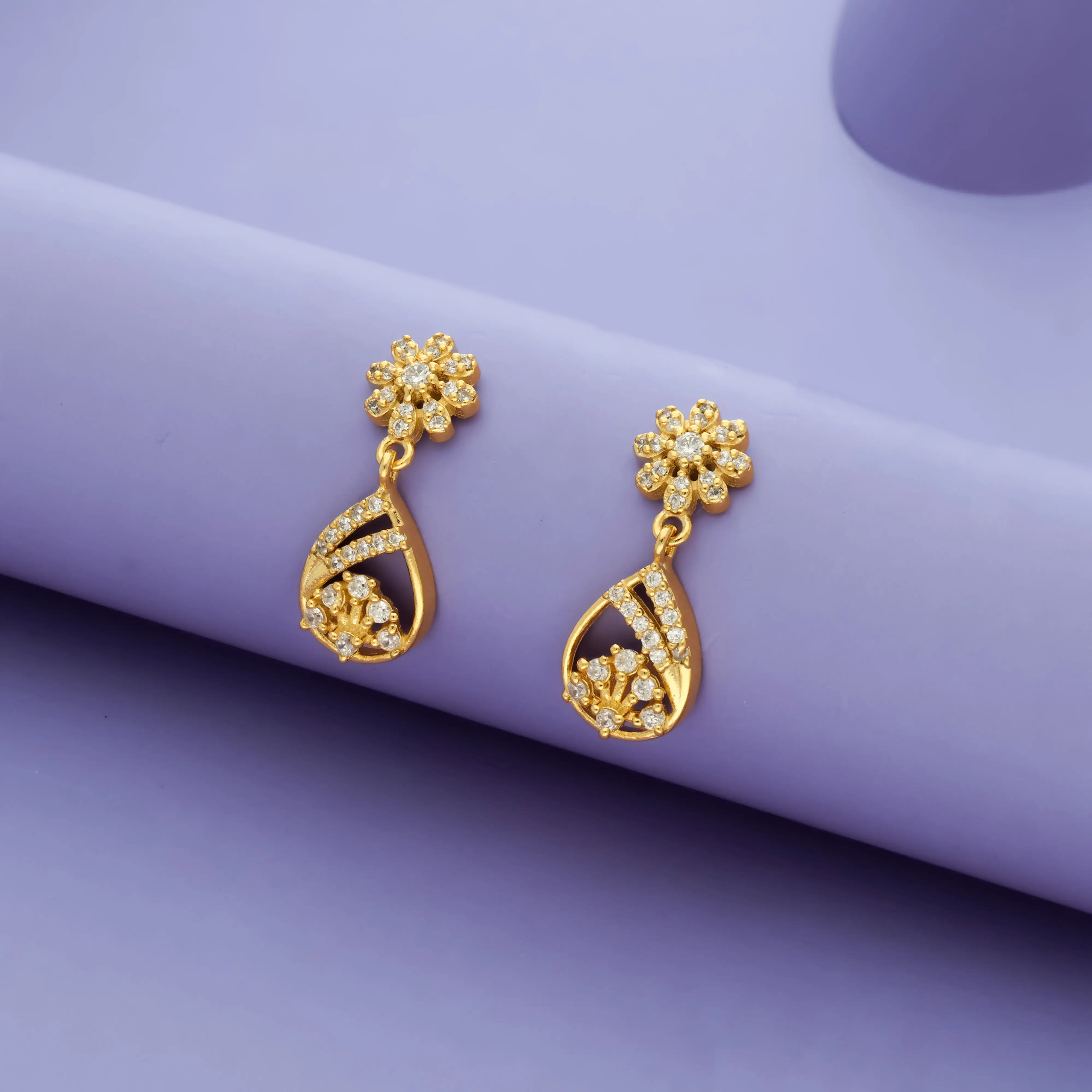 Starlight Daisy 925 Silver Gold Polish Drop Earrings