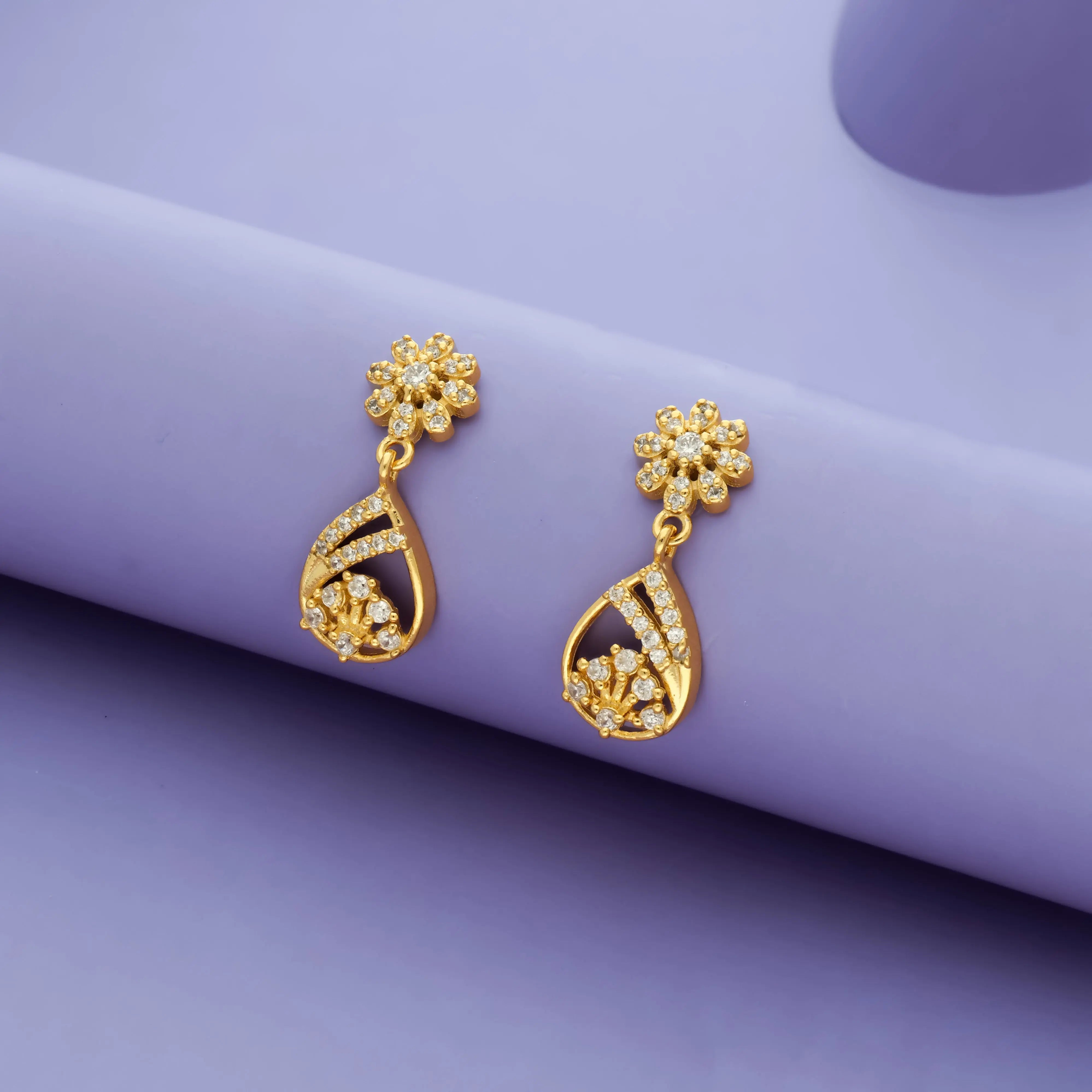 Starlight Daisy 925 Silver Gold Polish Drop Earrings