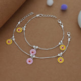 Sunset Bloom Silver Anklet(3-6 Yrs)