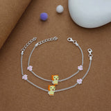 Sweet Teddy Blossom 925 Silver Kid Anklet (4-6 Yrs)