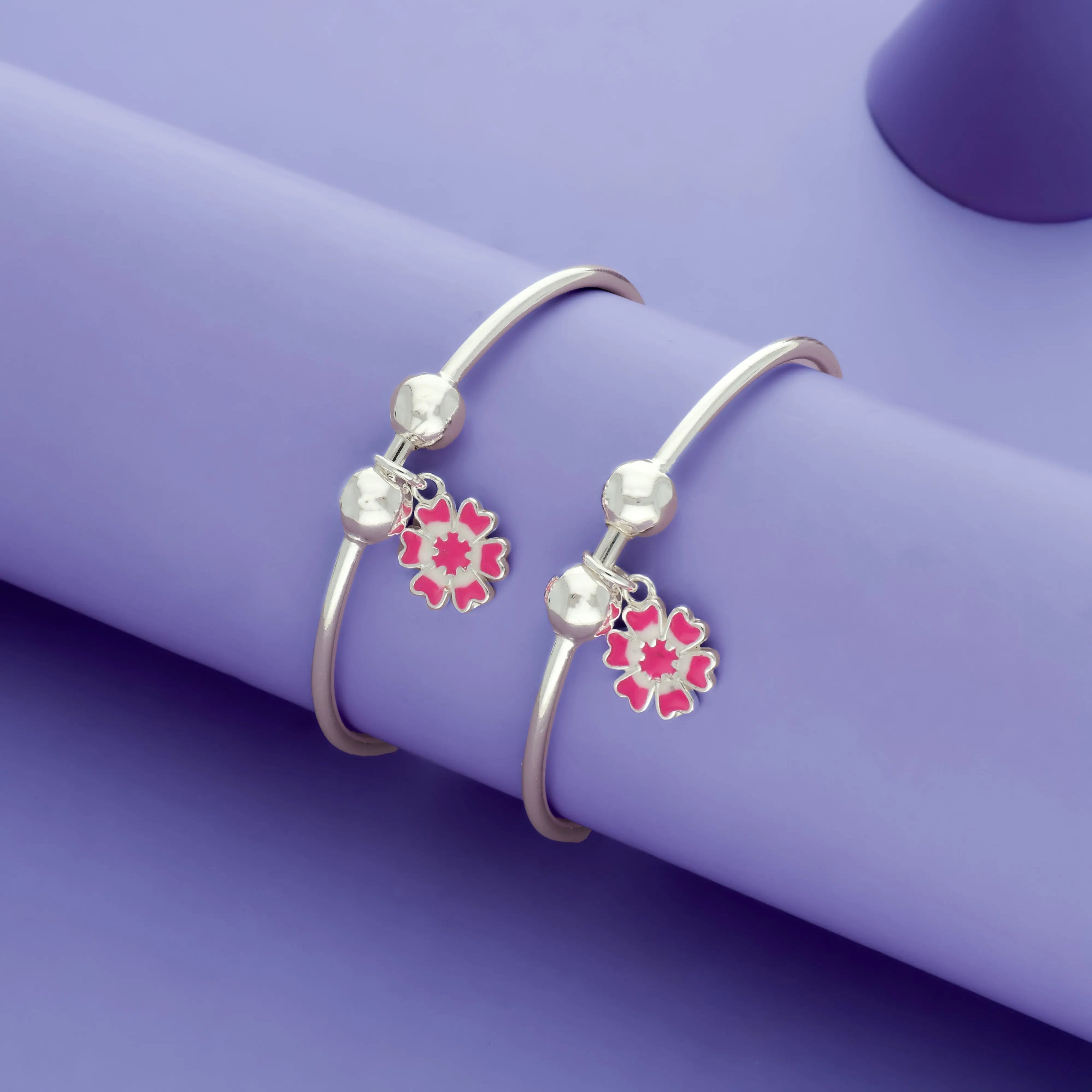 Sweet Berry Bloom 925 Silver Kid Bangles (0-5 Yrs)