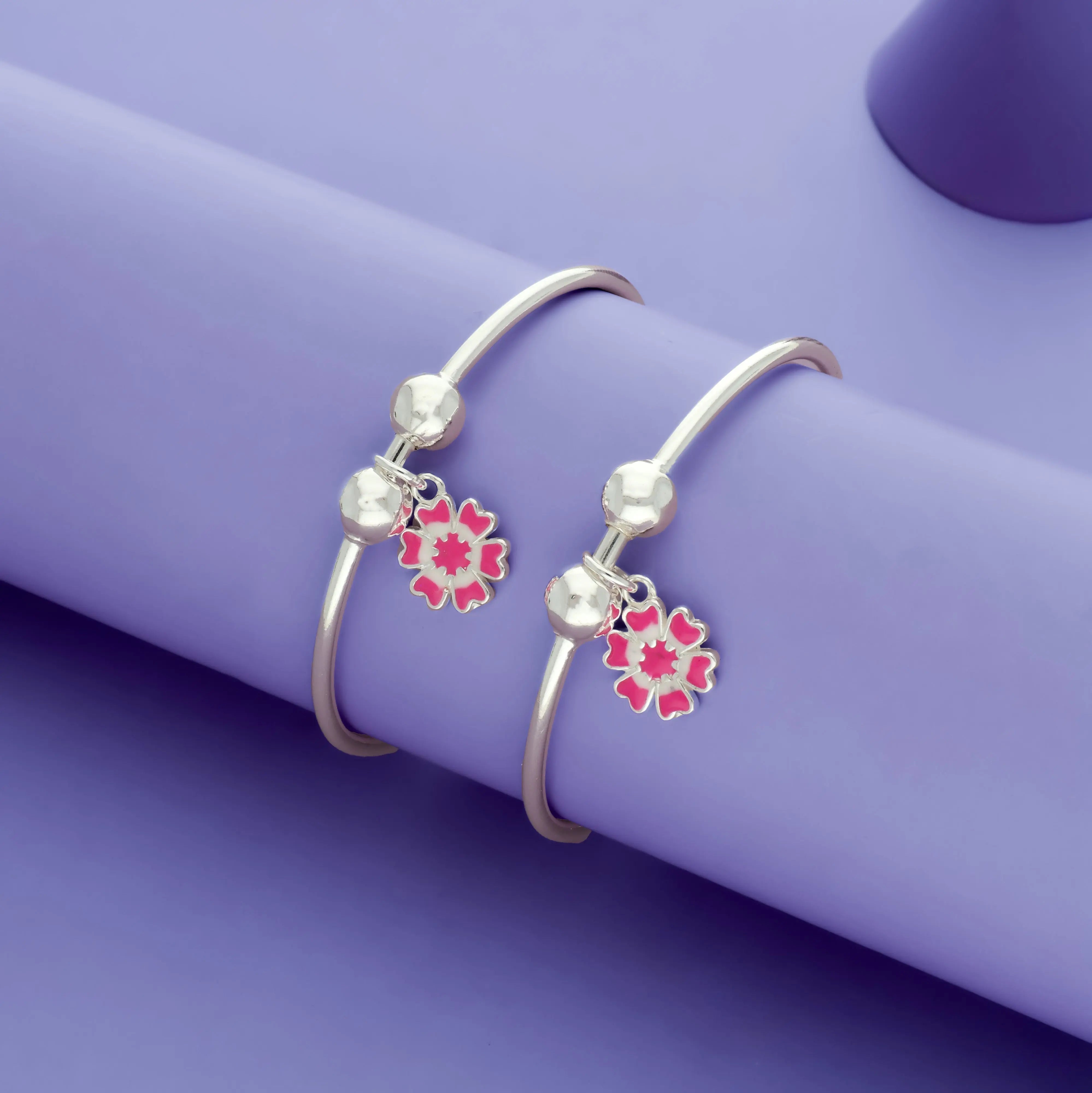 Sweet Berry Bloom 925 Silver Kid Bangles (0-5 Yrs)