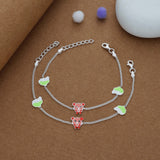 Teddy Bear & Leaf Charm 925 Silver Kid Anklet (4-6 Yrs)